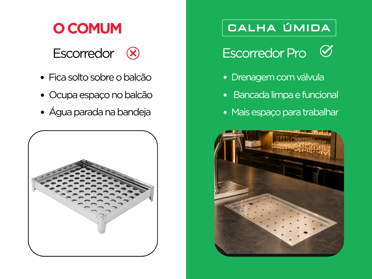 Escorredor de Copos Pro 420 em Aço Inox para Bancadas de Bares e Restaurantes