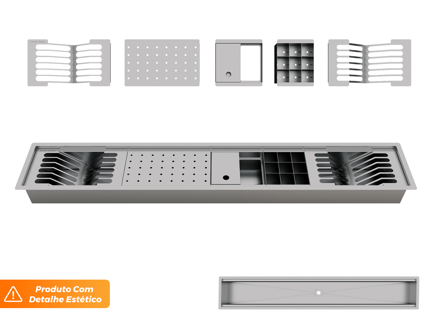 Canal Equipado Gourmet 118cm 5 Módulos Escorredor Sobrepor Com Tampa Para Porta Esponja (Outlet)