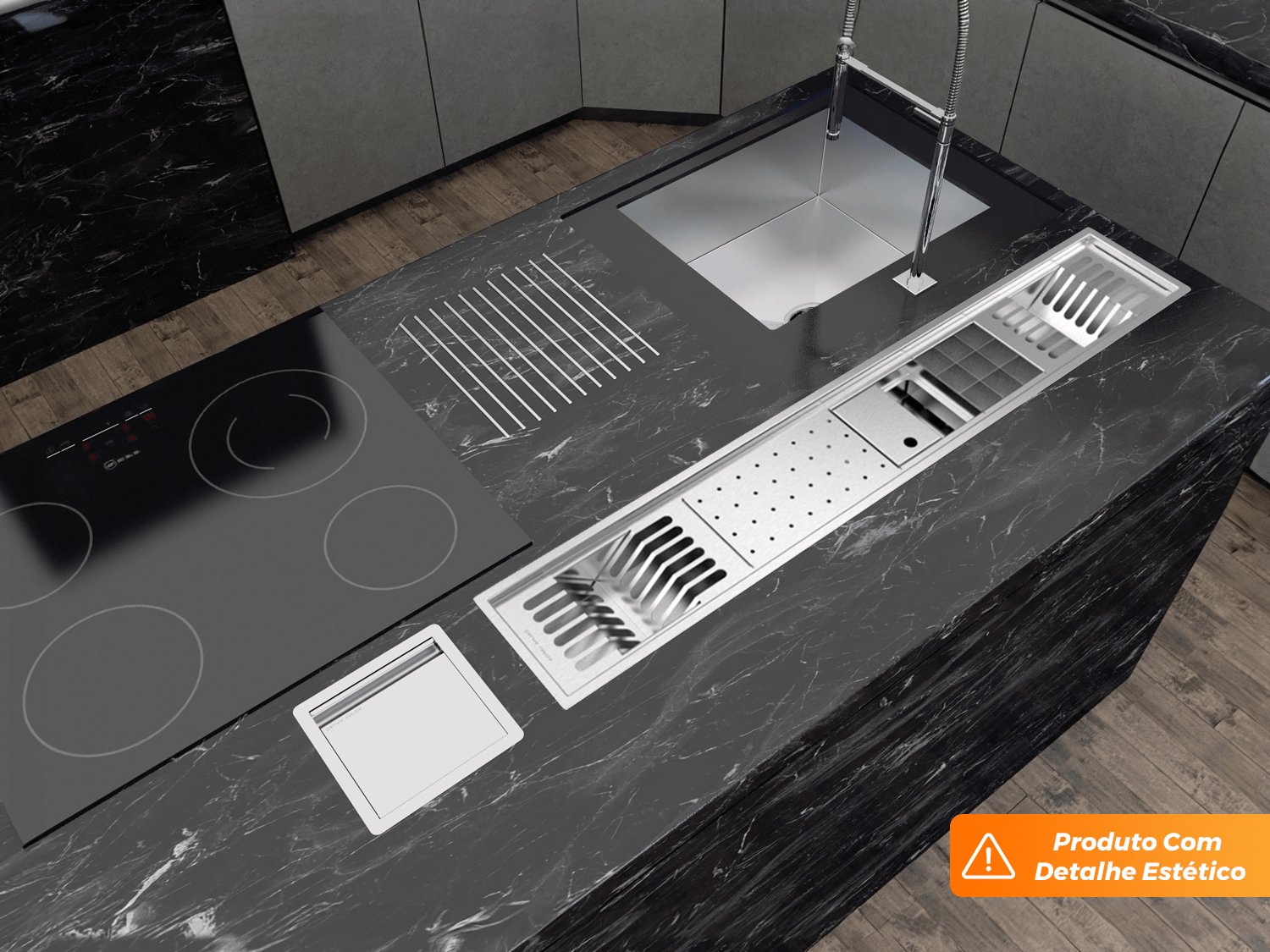 Canal Equipado Gourmet 118cm 5 Módulos Escorredor Sobrepor Com Tampa Para Porta Esponja (Outlet)