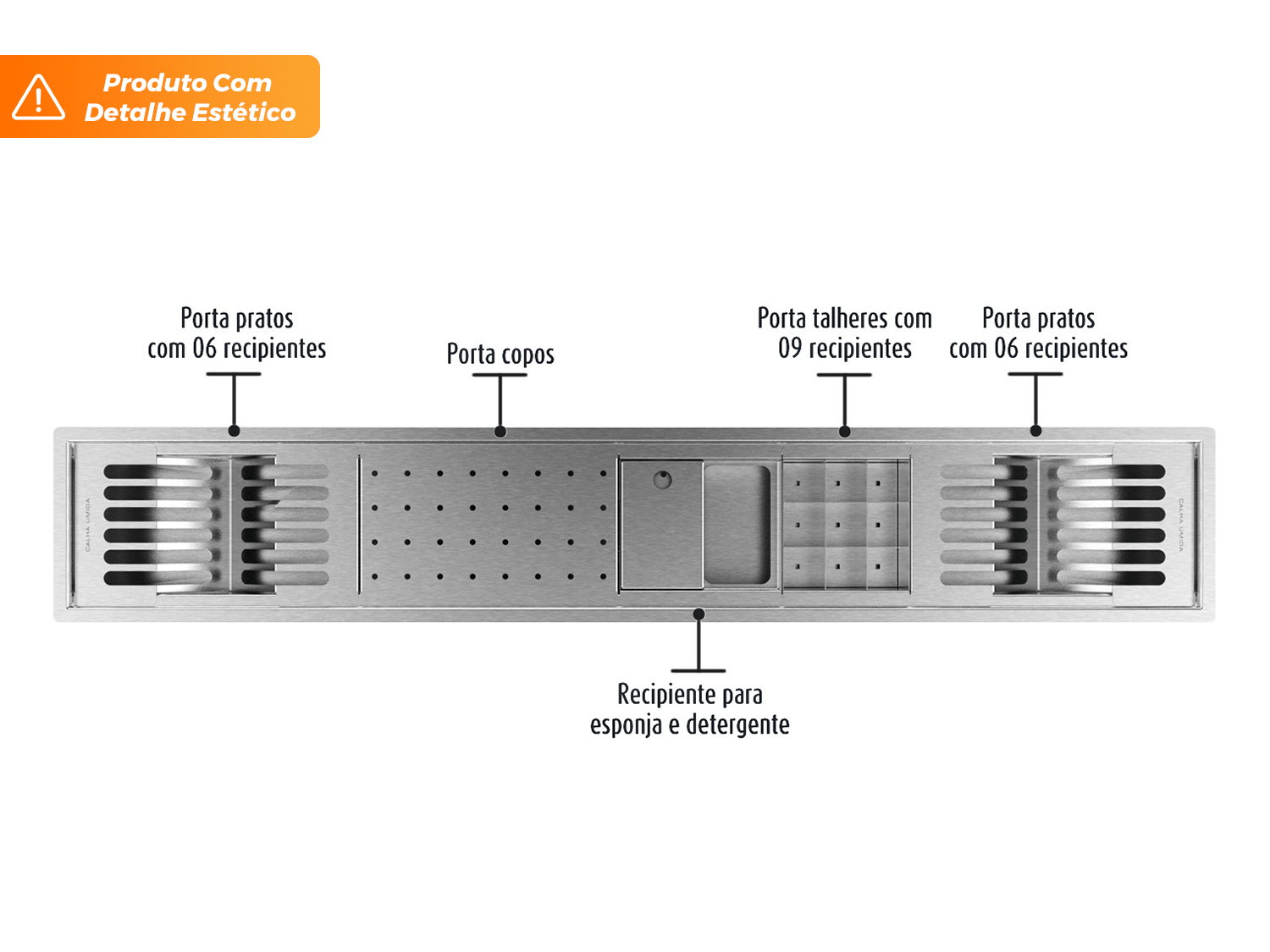 Canal Equipado Gourmet 118cm 5 Módulos Escorredor Sobrepor Com Tampa Para Porta Esponja (Outlet)