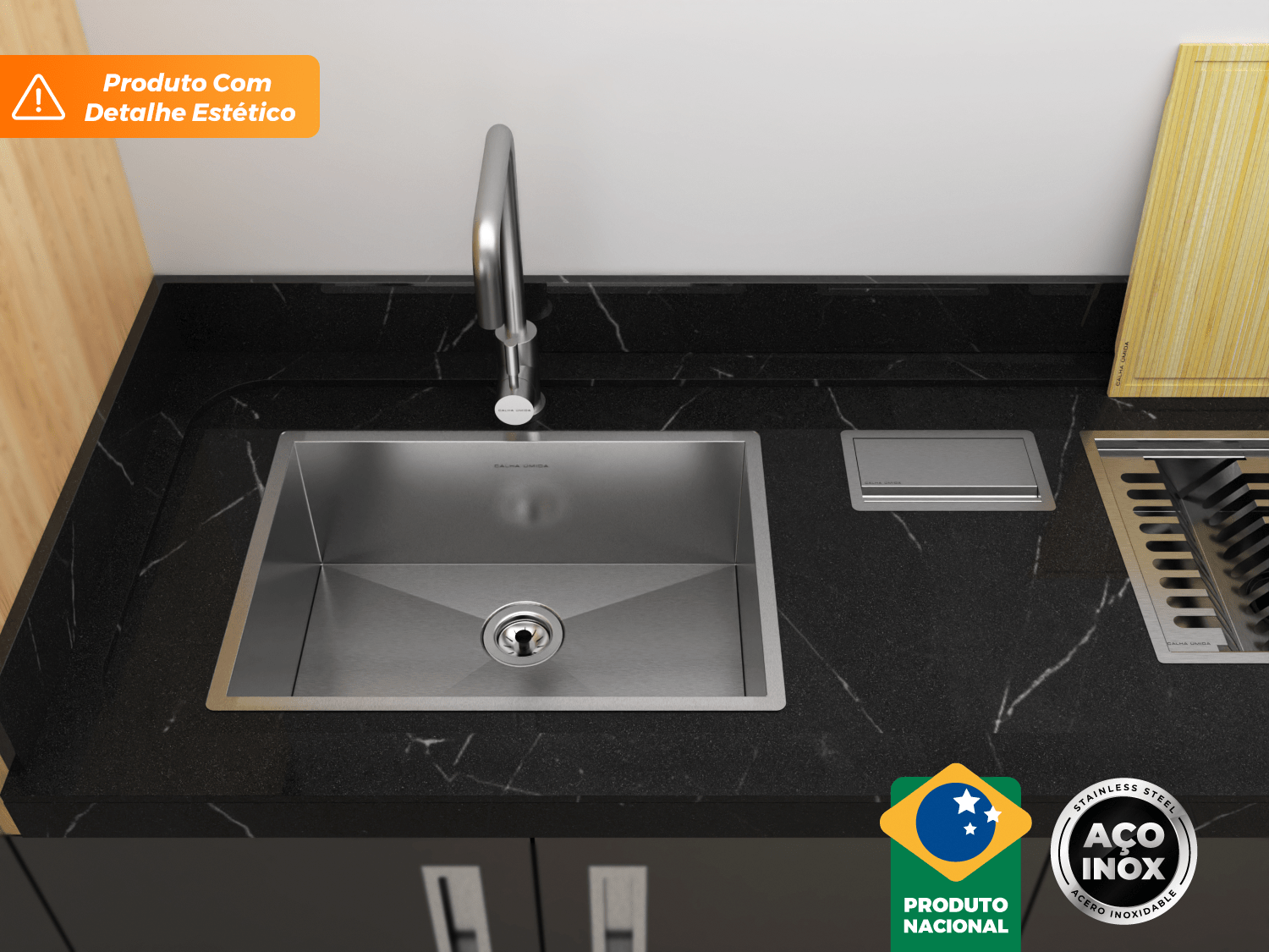 Canal Equipado Gourmet 118cm 5 Módulos Escorredor Sobrepor Com Tampa Para Porta Esponja (Outlet)