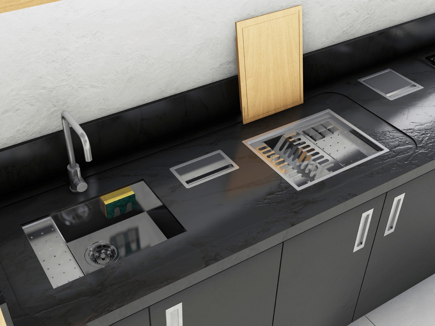 Cuba De Embutir Splendore 54x39cm Em Aço Inox Polido Com Escorredor 37,3x11cm e Válvula De 4.1/2