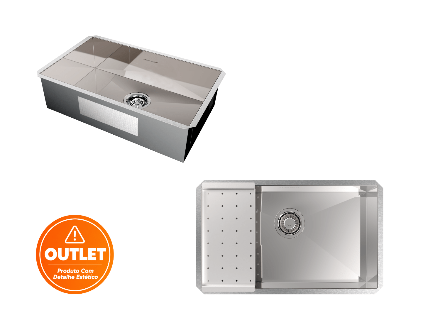 Cuba De Embutir Splendore 64x39cm Em Aço Inox Polido Com Escorredor e Válvula De 4.1/2 (Outlet)