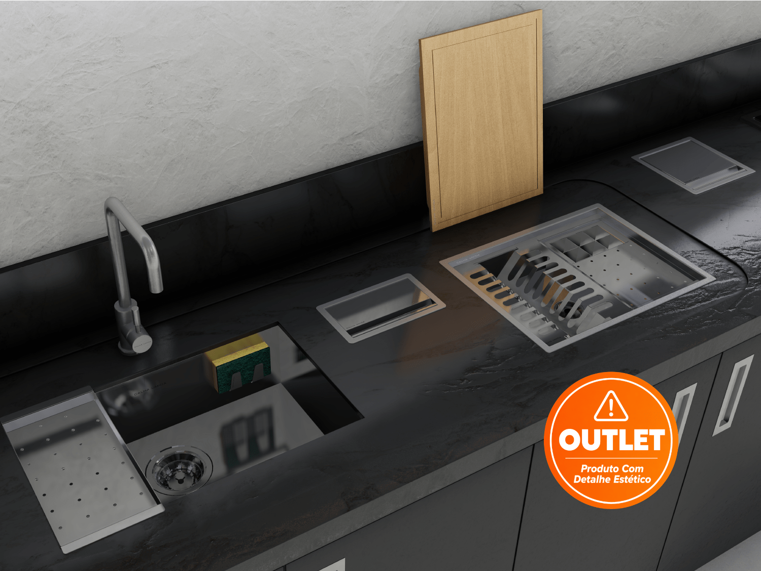 Cuba De Embutir Splendore 64x39cm Em Aço Inox Polido Com Escorredor e Válvula De 4.1/2 (Outlet)