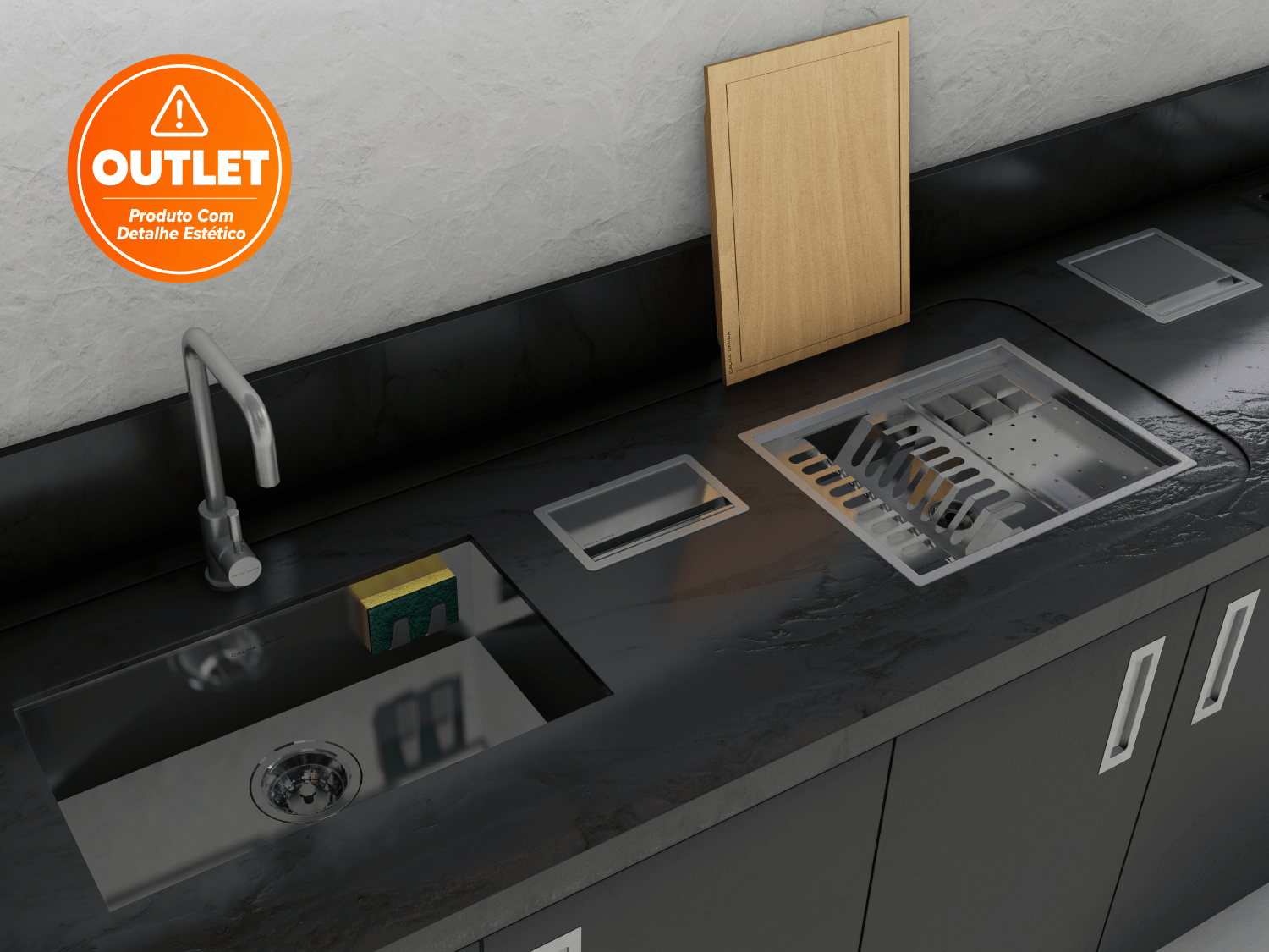 Cuba De Embutir Splendore 64x39cm Em Aço Inox Polido Com Escorredor e Válvula De 4.1/2 (Outlet)