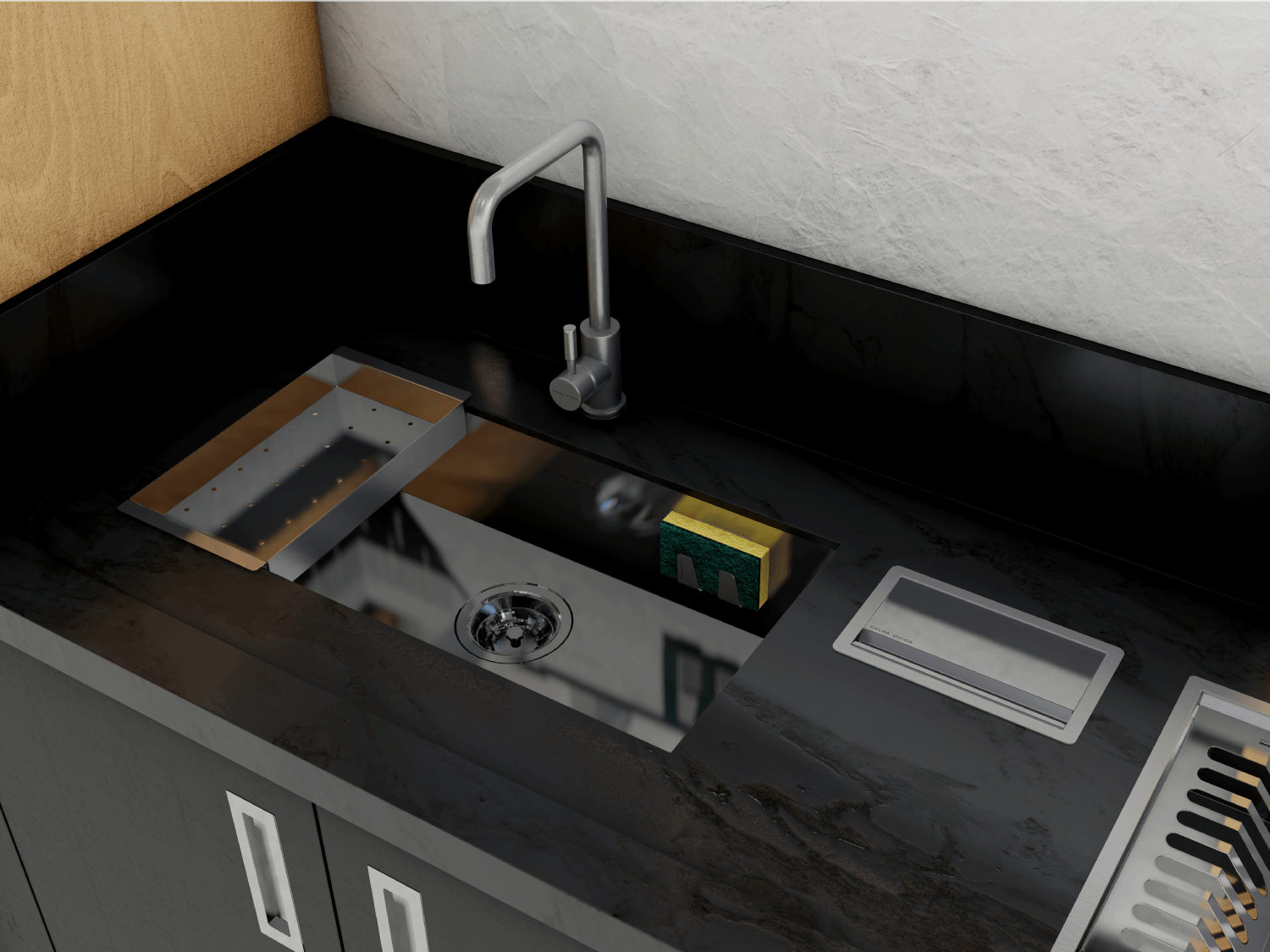 Cuba De Embutir Splendore 74x39cm Em Aço Inox Polido Com Escorredor 37,3x20cm e Válvula De 4.1/2
