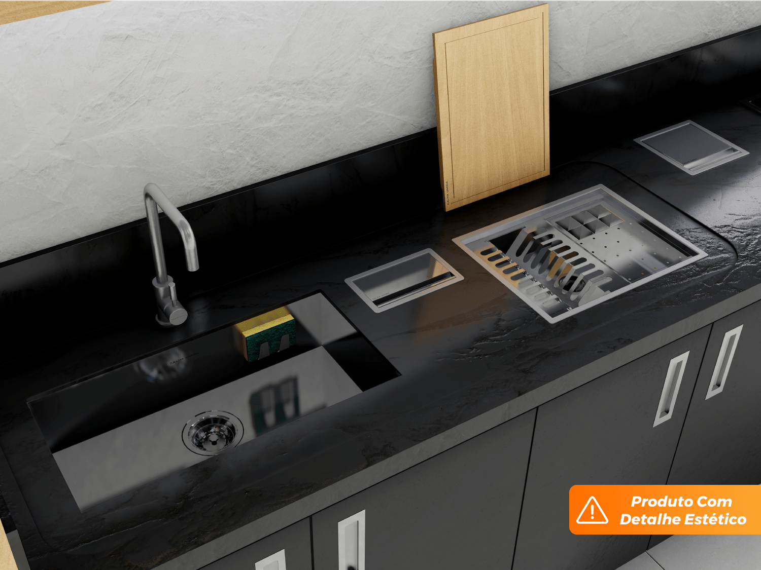 Cuba Embutir Splendore 74x39cm Em Aço Inox Polido Com Escorredor 37x20cm e Válvula De 4.1/2" (Outlet)