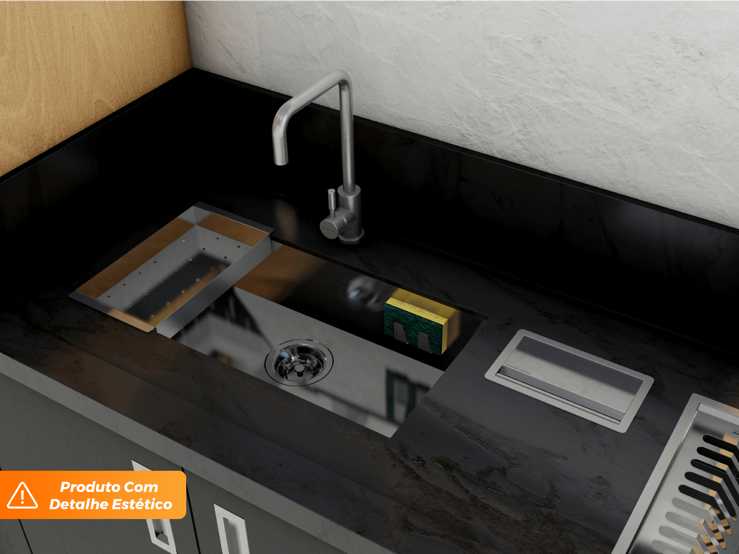 Cuba Embutir Splendore 74x39cm Em Aço Inox Polido Com Escorredor 37x20cm e Válvula De 4.1/2" (Outlet)