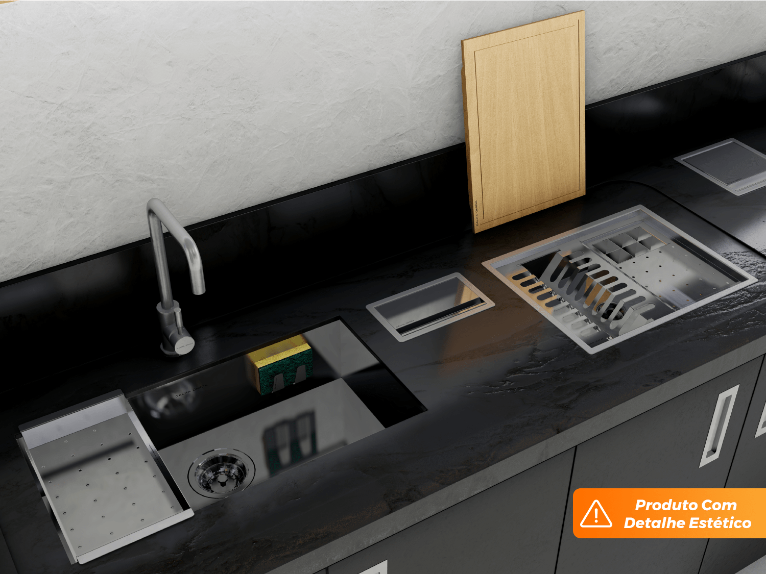 Cuba Embutir Splendore 74x39cm Em Aço Inox Polido Com Escorredor 37x20cm e Válvula De 4.1/2" (Outlet)