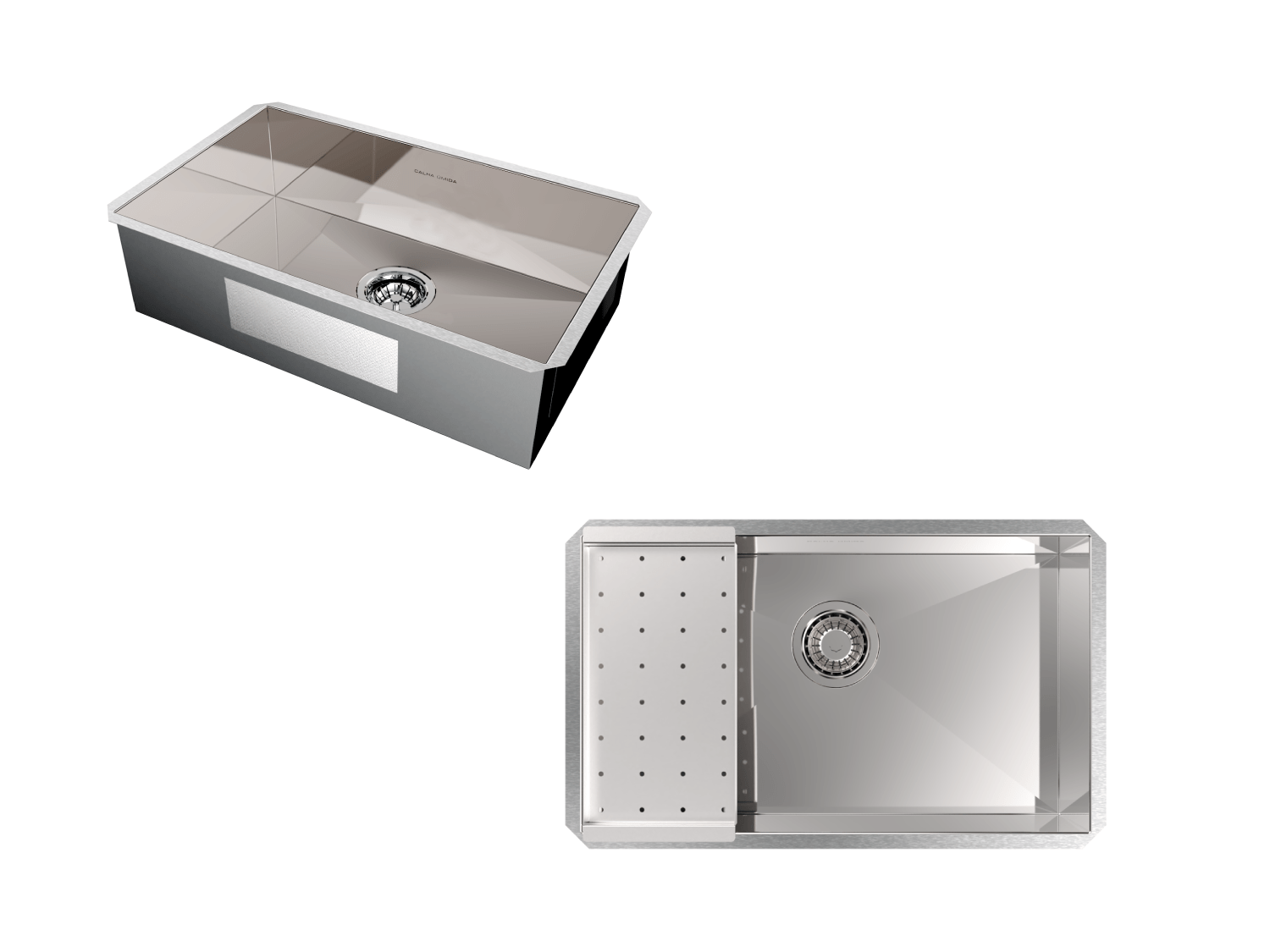 Cuba De Embutir Splendore 64x39cm Em Aço Inox Polido Com Escorredor 37,3x18cm e Válvula De 4.1/2