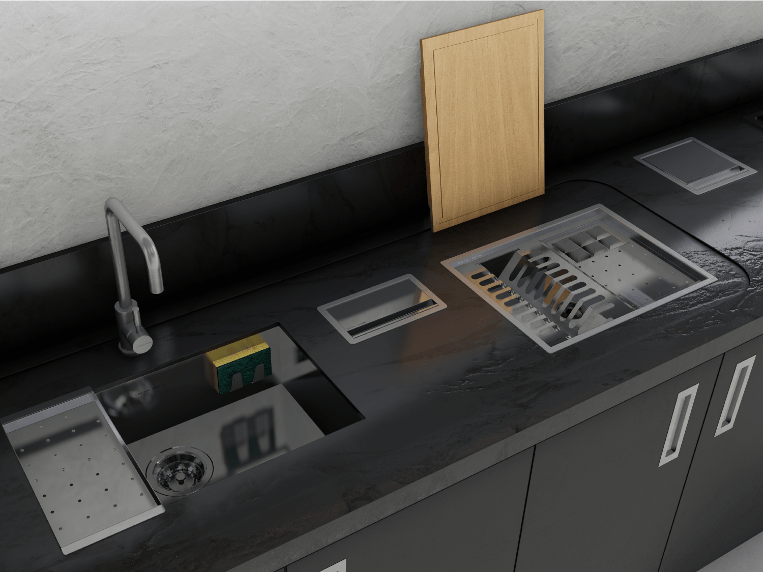 Cuba De Embutir Splendore 64x39cm Em Aço Inox Polido Com Escorredor 37,3x18cm e Válvula De 4.1/2