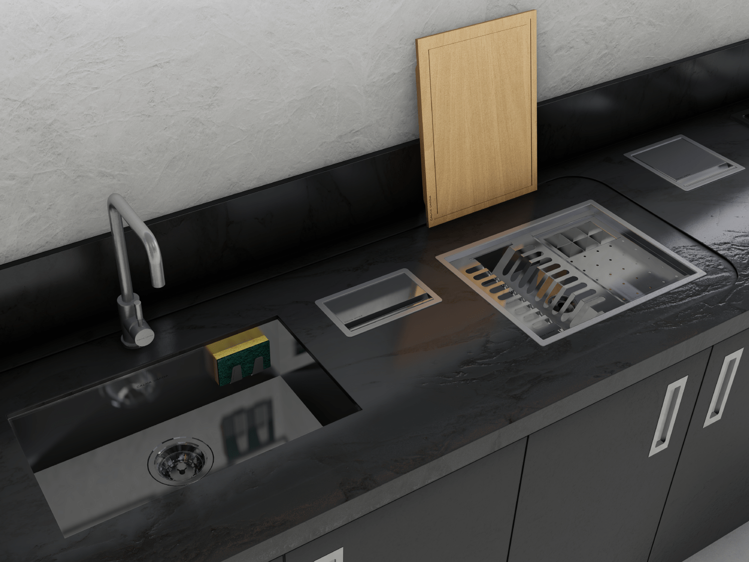Cuba De Embutir Splendore 64x39cm Em Aço Inox Polido Com Escorredor 37,3x18cm e Válvula De 4.1/2