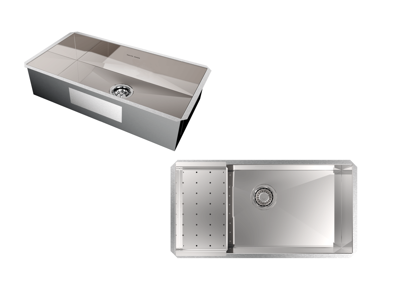 Cuba De Embutir Splendore 74x39cm Em Aço Inox Polido Com Escorredor 37,3x20cm e Válvula De 4.1/2