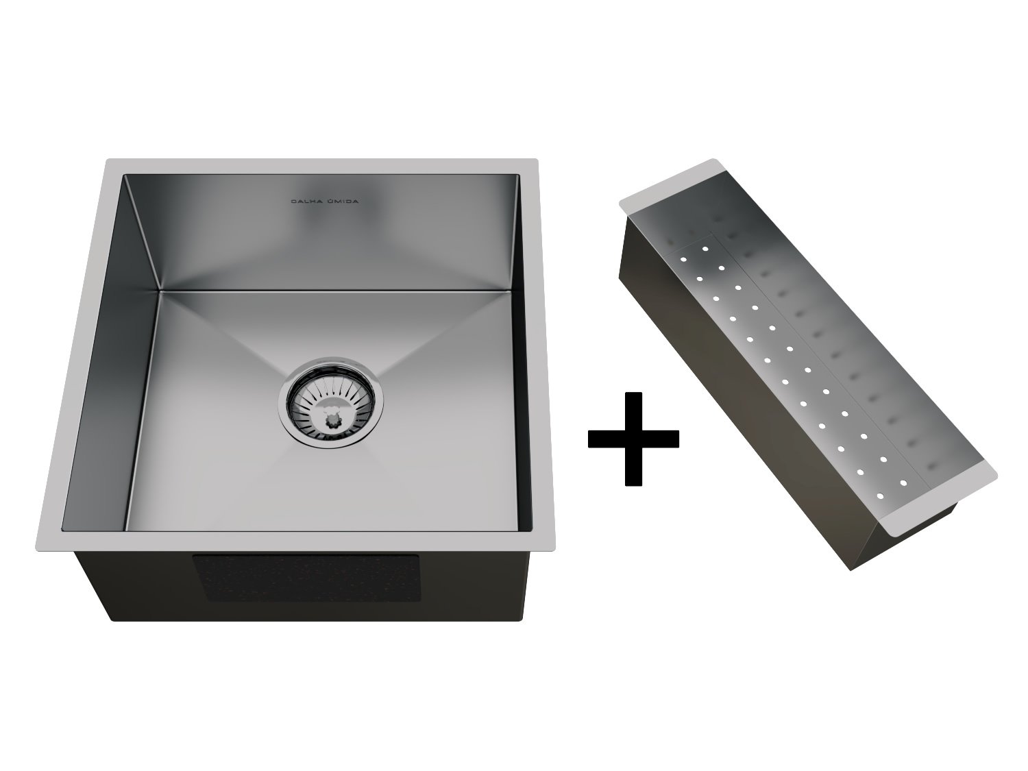 Cuba De Sobrepor Quadratta 40x40cm Em Aço Inox Escovado Com Escorredor e Válvula De 4.1/2