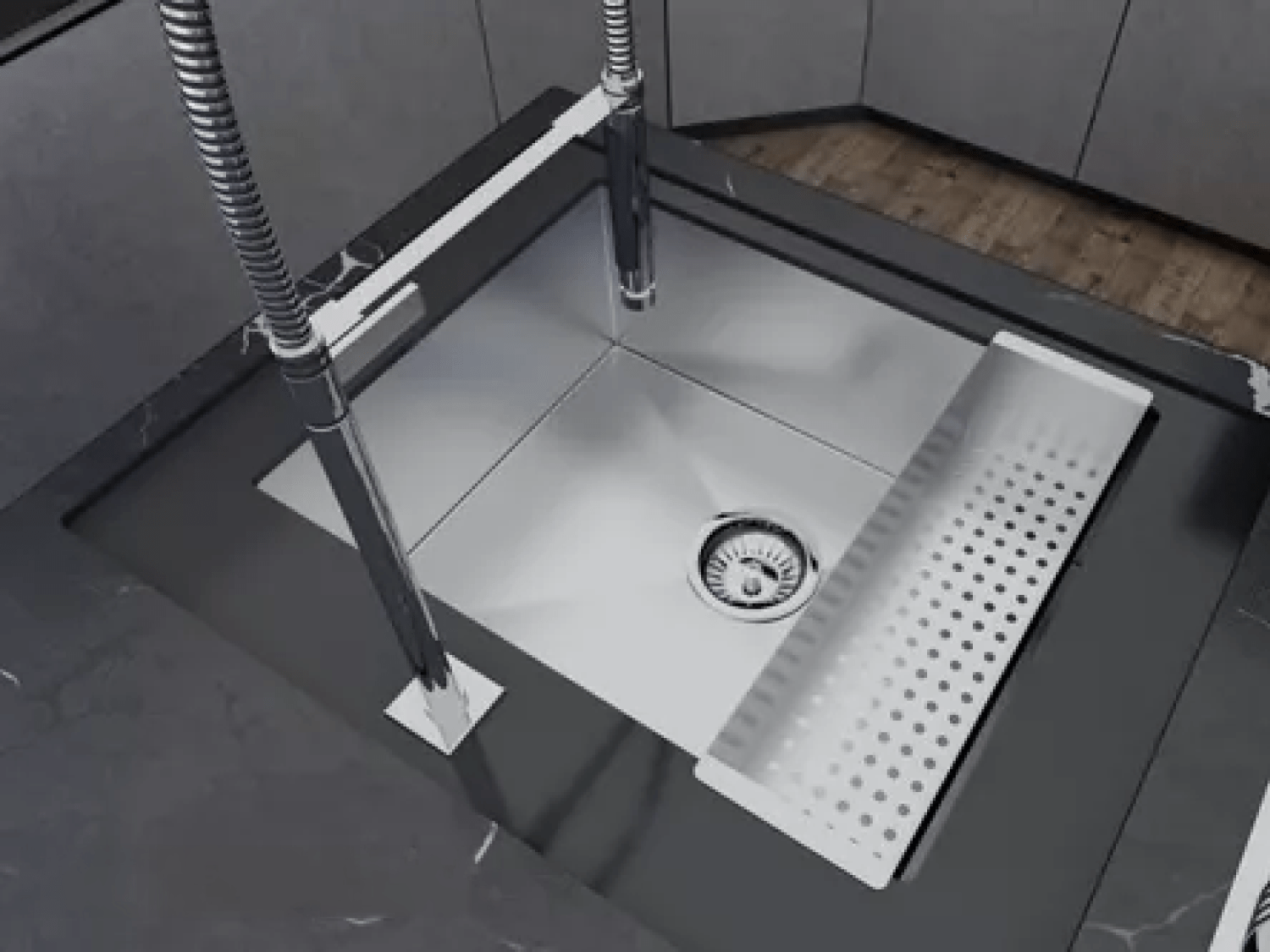 Cuba De Sobrepor Quadratta 50x40cm Em Aço Inox Escovado Com Escorredor e Válvula De 4.1/2