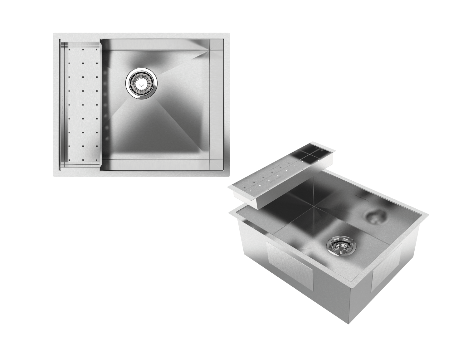 Cuba De Sobrepor Quadratta 50x40cm Em Aço Inox Escovado Com Escorredor 12x5cm e Válvula De 4.1/2