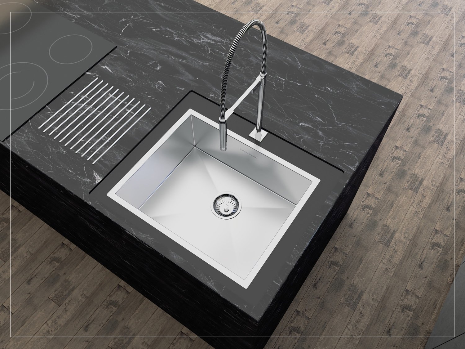 Cuba De Sobrepor Quadratta 50x40cm Em Aço Inox Escovado Com Escorredor 12x5cm e Válvula De 4.1/2