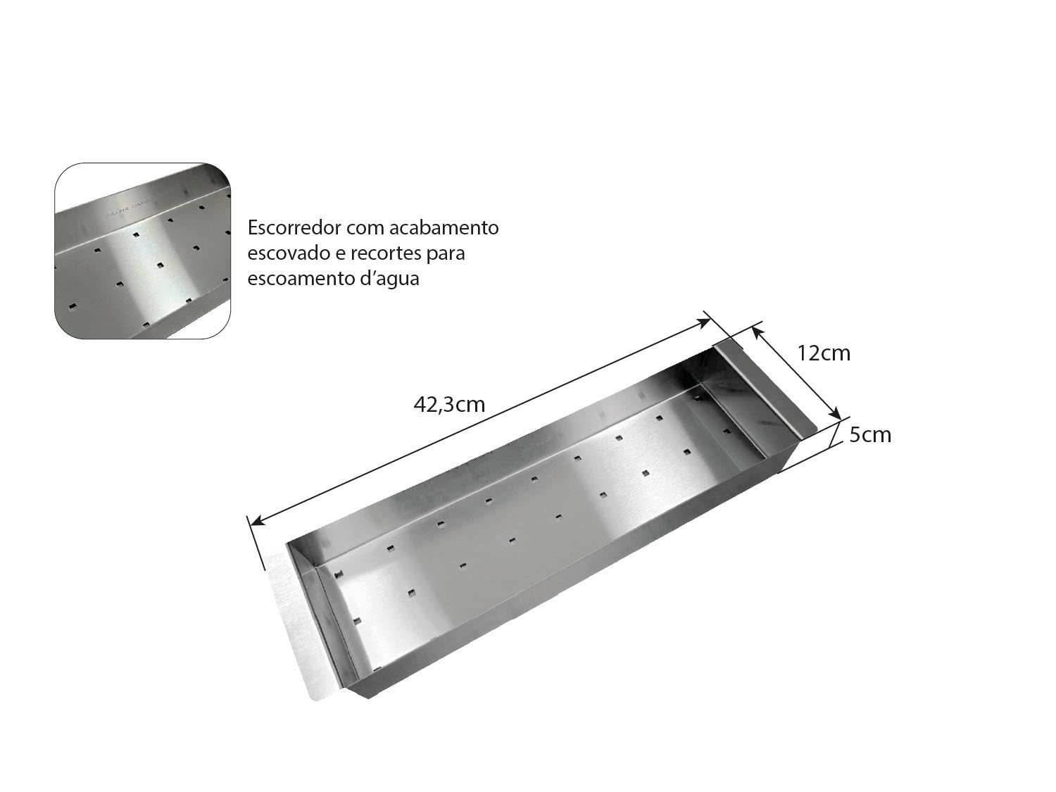 Cuba De Sobrepor Quadratta 50x40cm Em Aço Inox Escovado Com Escorredor 12x5cm e Válvula De 4.1/2