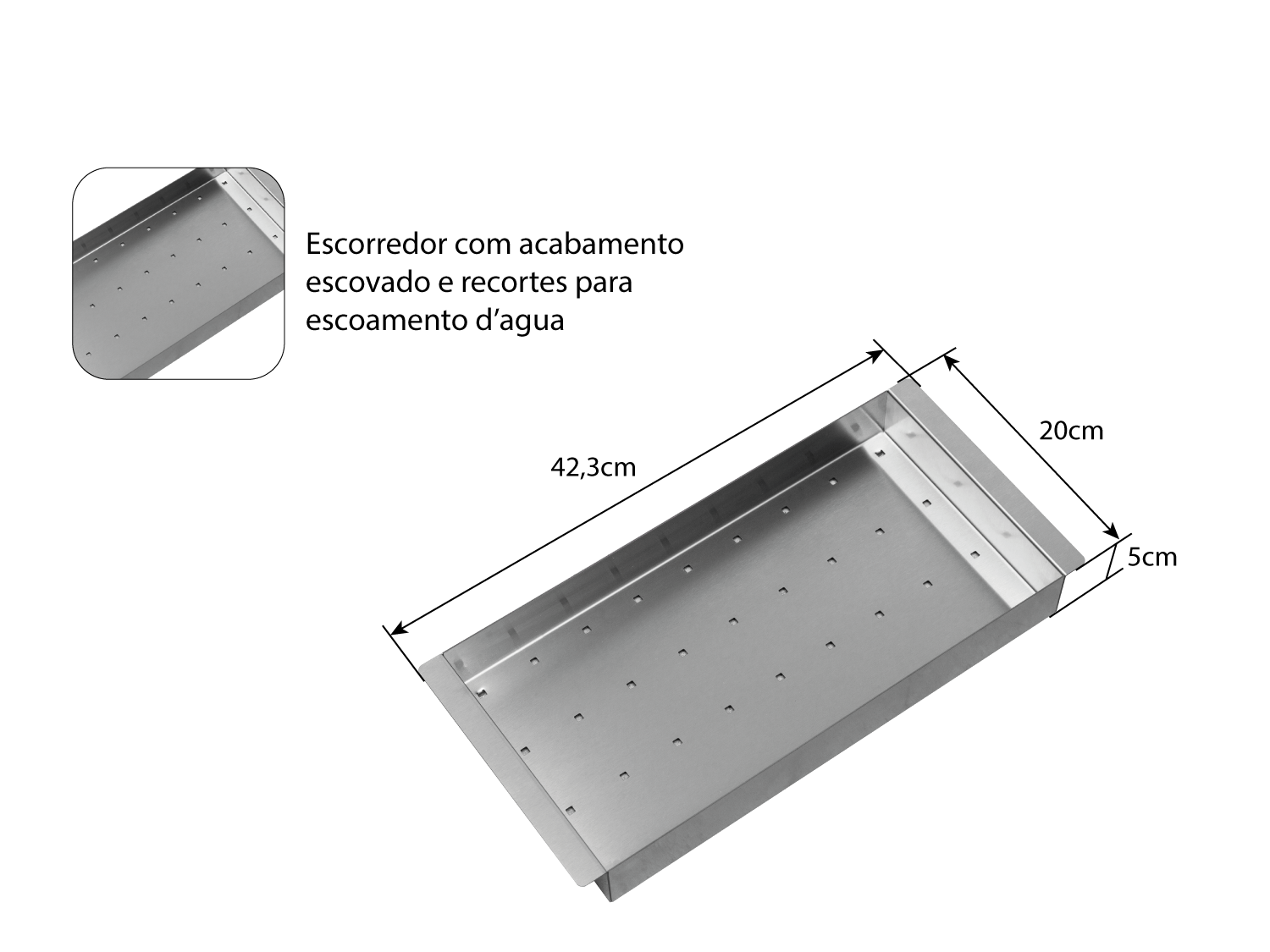 Cuba De Sobrepor Quadratta 60x40cm Em Aço Inox Escovado Com Escorredor e Tampa Decorativa Para Válvula De 4.1/2