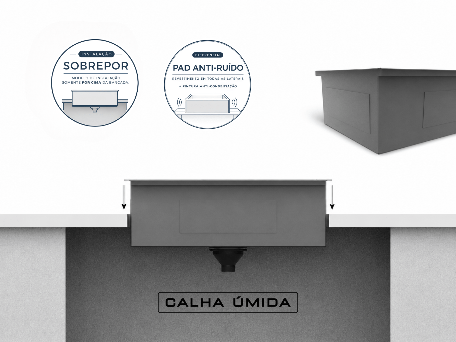 Cuba De Sobrepor Platino Exclusive 60x40 cm Com Válvula 4 1/2 e Grade Protetora