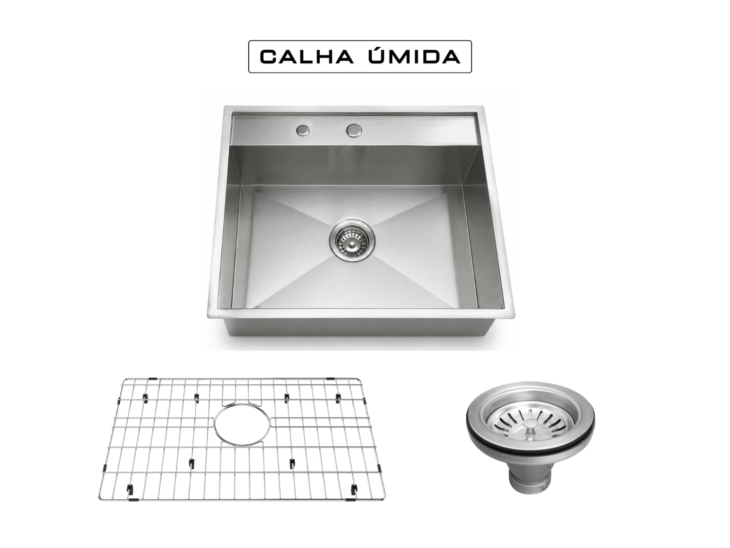 Cuba De Sobrepor Platino Exclusive 60x40 cm Com Válvula 4 1/2 e Grade Protetora