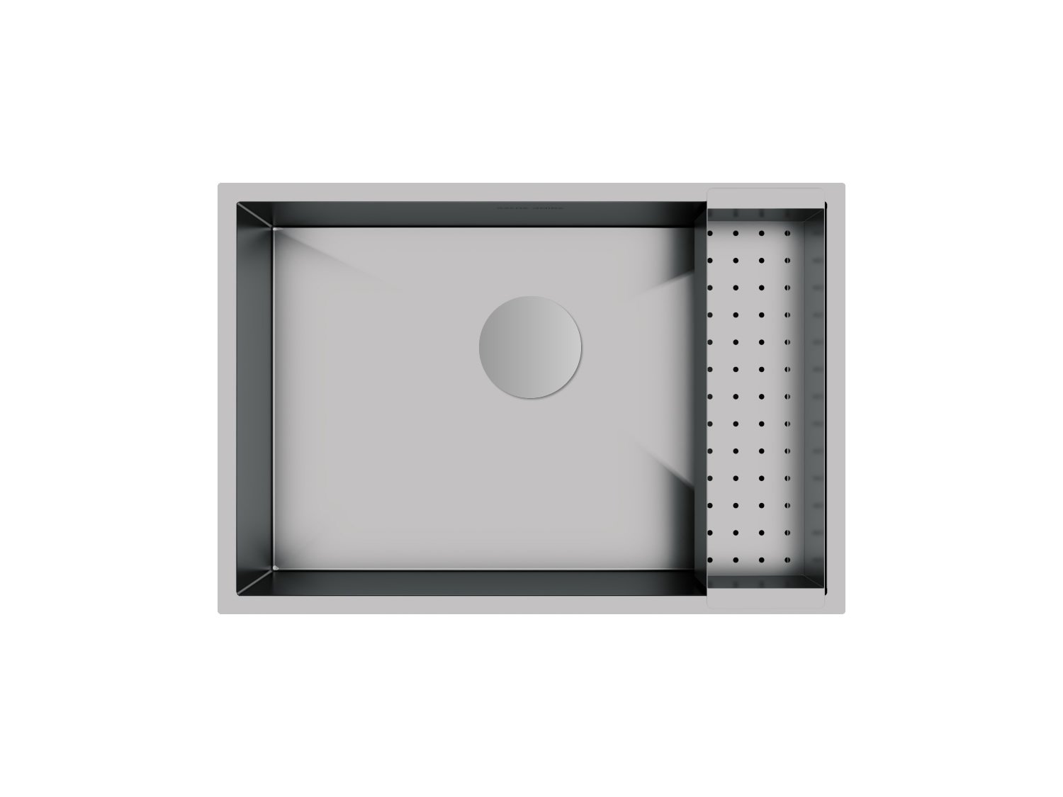 Cuba De Sobrepor Quadratta 60x40cm Em Aço Inox Escovado Com Escorredor e Tampa Decorativa Para Válvula De 4.1/2
