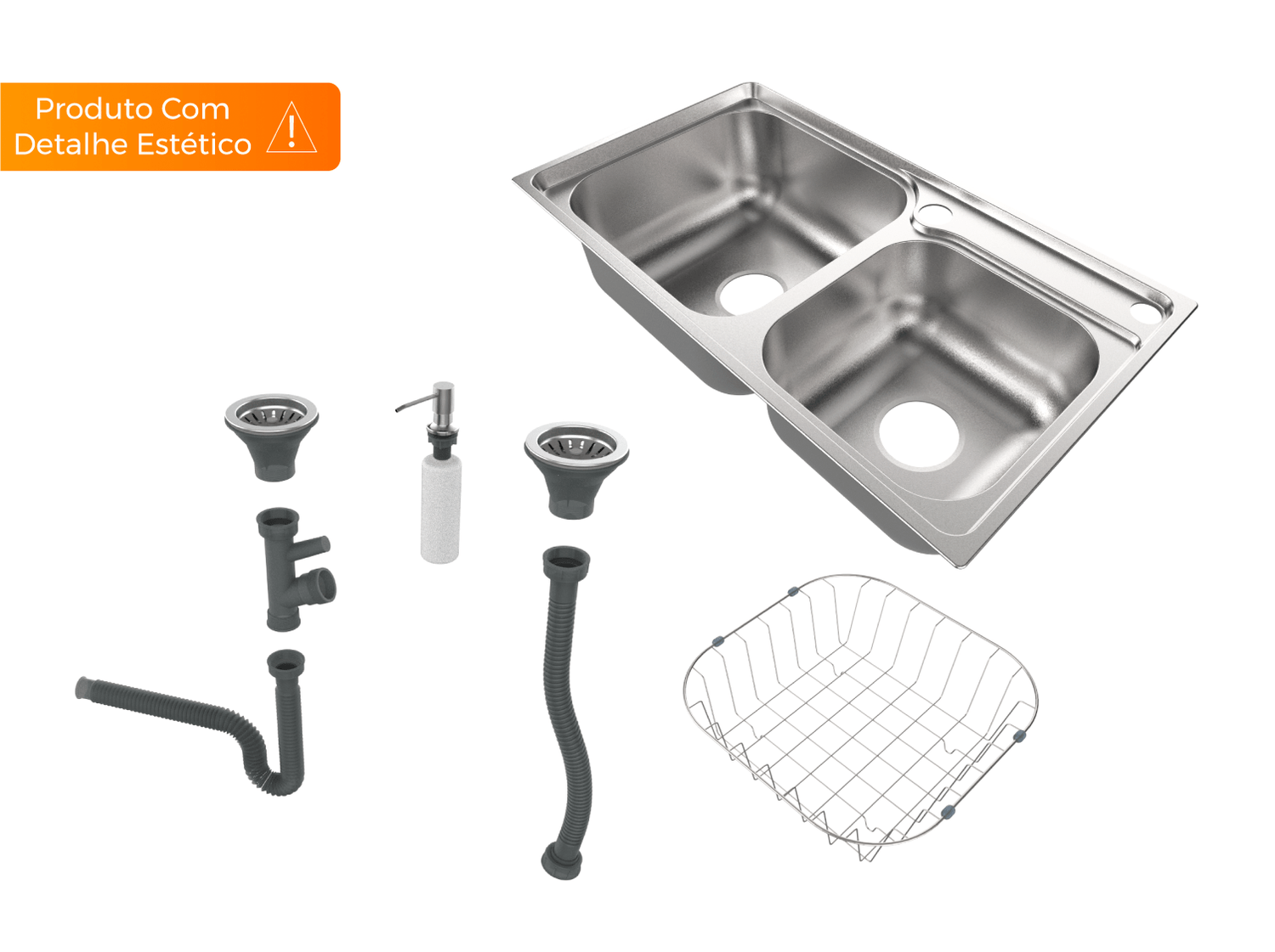 Cuba Dupla Basic 78x43cm De Embutir Completa Com Acessórios e Válvula De 4.1/2" (Outlet)