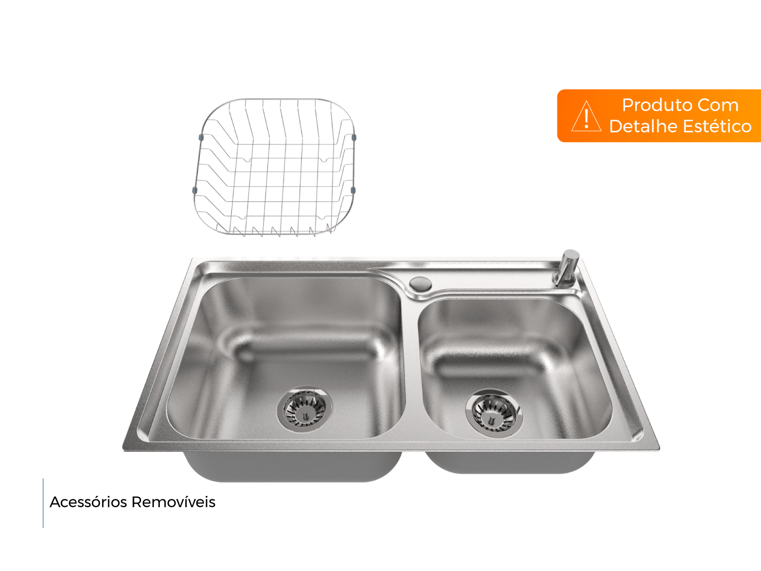 Cuba Dupla Basic 78x43cm De Embutir Completa Com Acessórios e Válvula De 4.1/2" (Outlet)