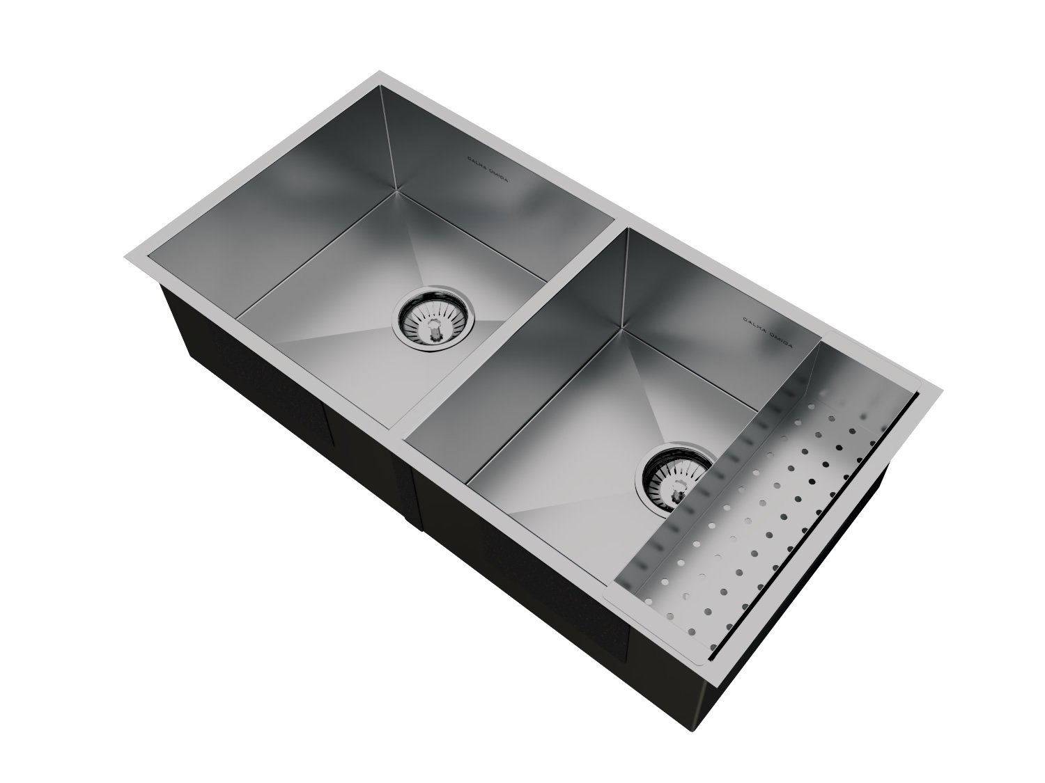 Cuba Dupla De Sobrepor Quadratta 80x40cm Em Aço Inox Escovado Com Escorredor e Válvula De 4.1/2