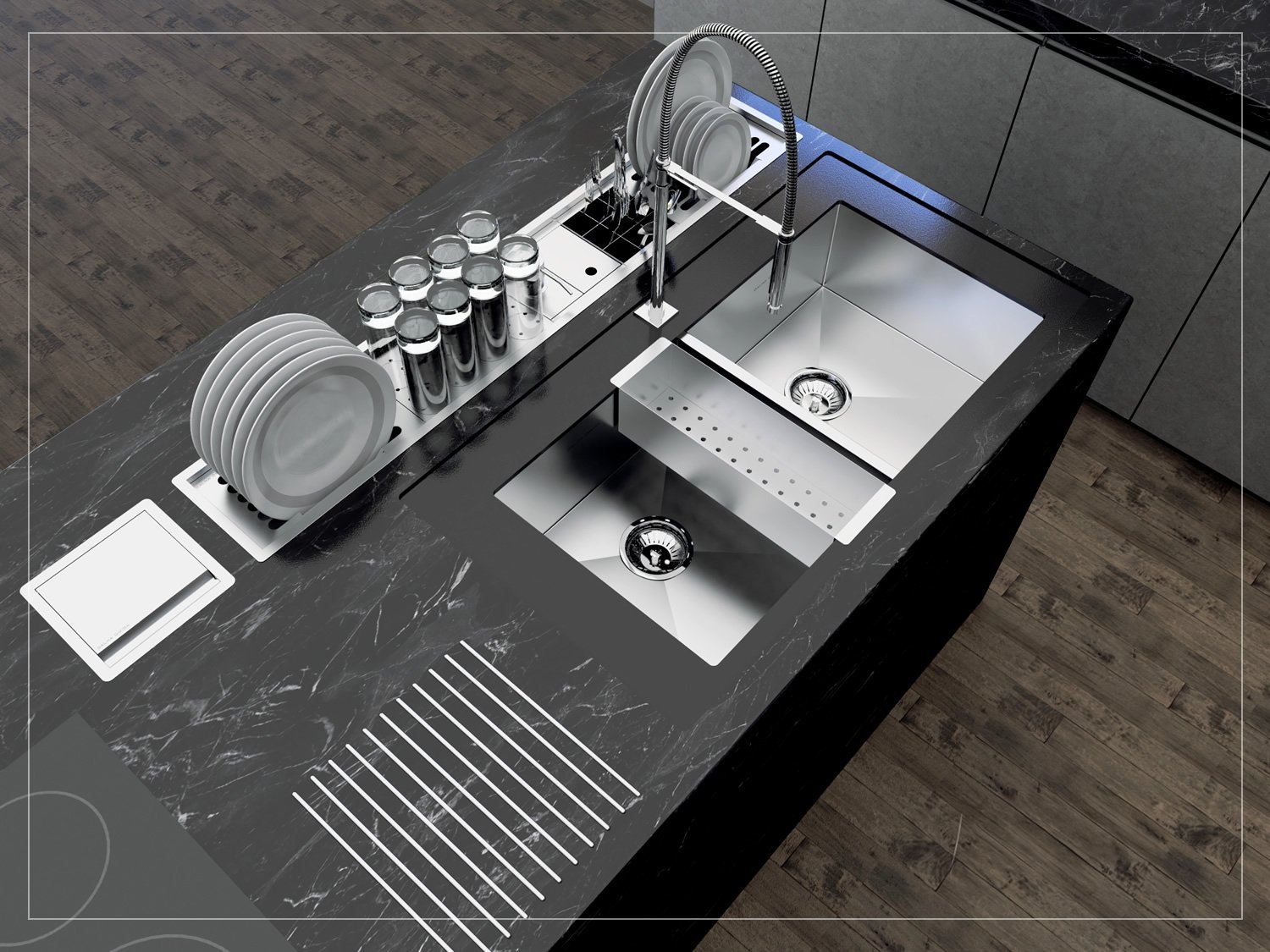 Cuba Dupla De Sobrepor Quadratta 80x40cm Em Aço Inox Escovado Com Escorredor e Válvula De 4.1/2