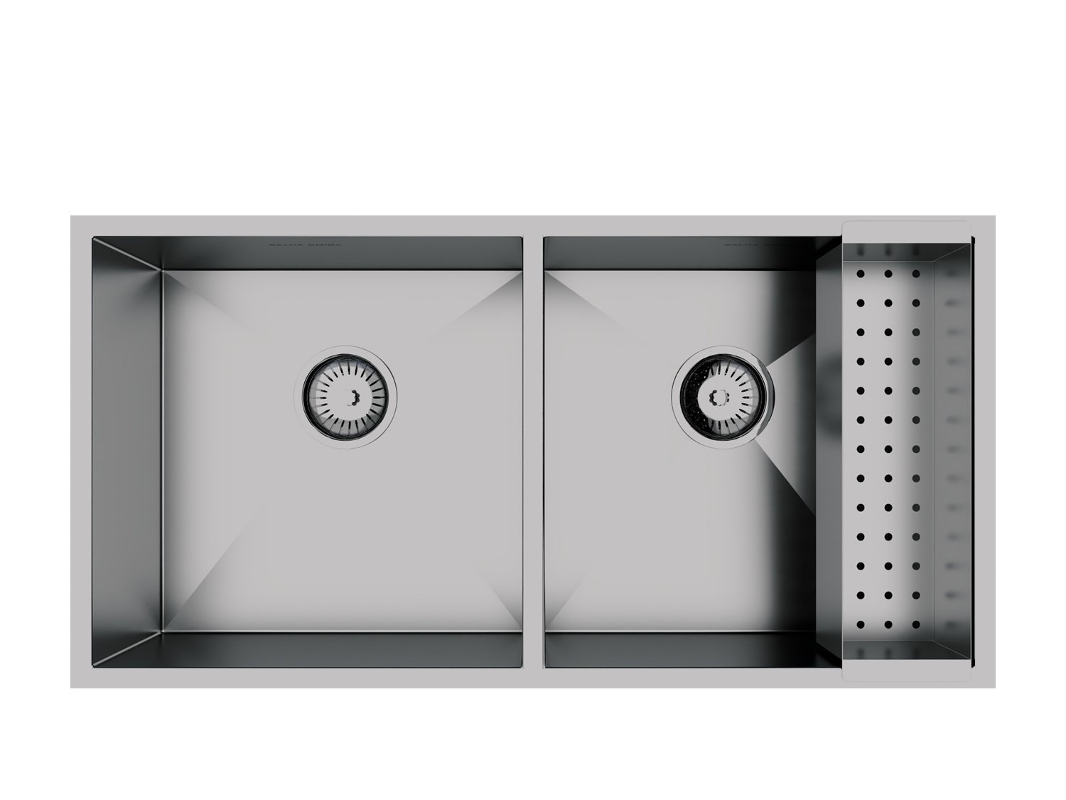 Cuba Dupla De Sobrepor Quadratta 80x40cm Em Aço Inox Escovado Com Escorredor e Válvula De 4.1/2