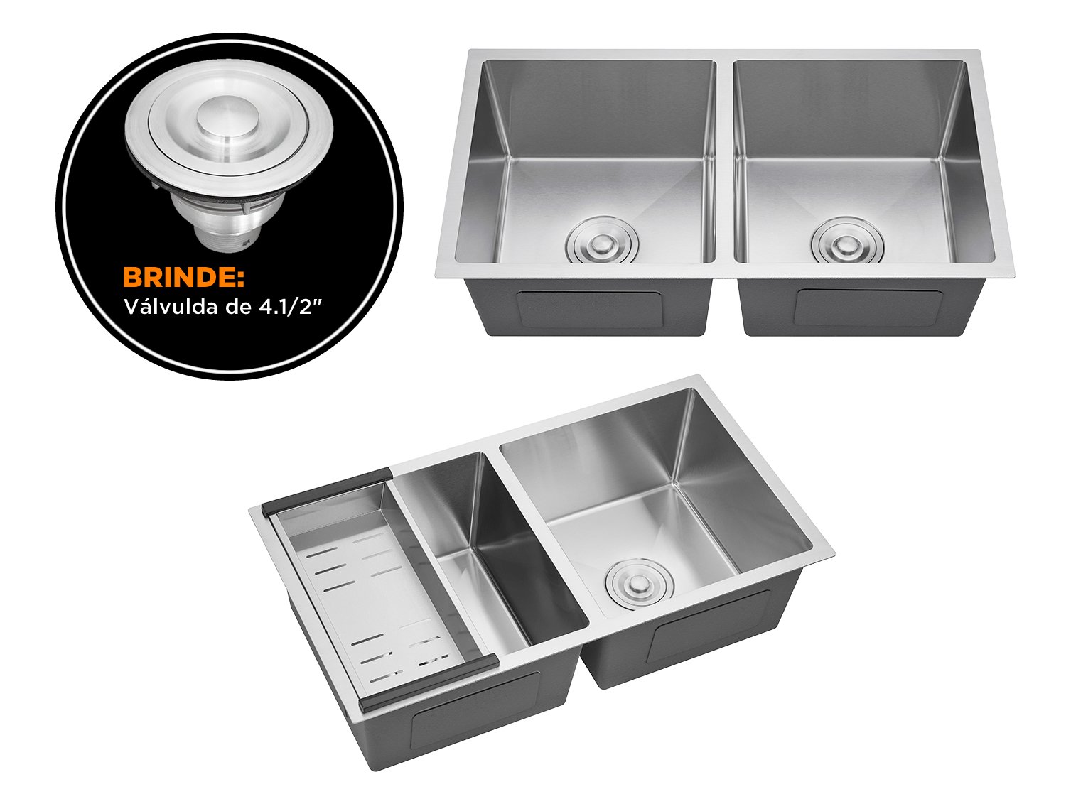 Cuba Dupla Sobrepor Calha Úmida Essence 78x43cm Aço Inox Escovado Com Escorredor E Válvula 4.1/2