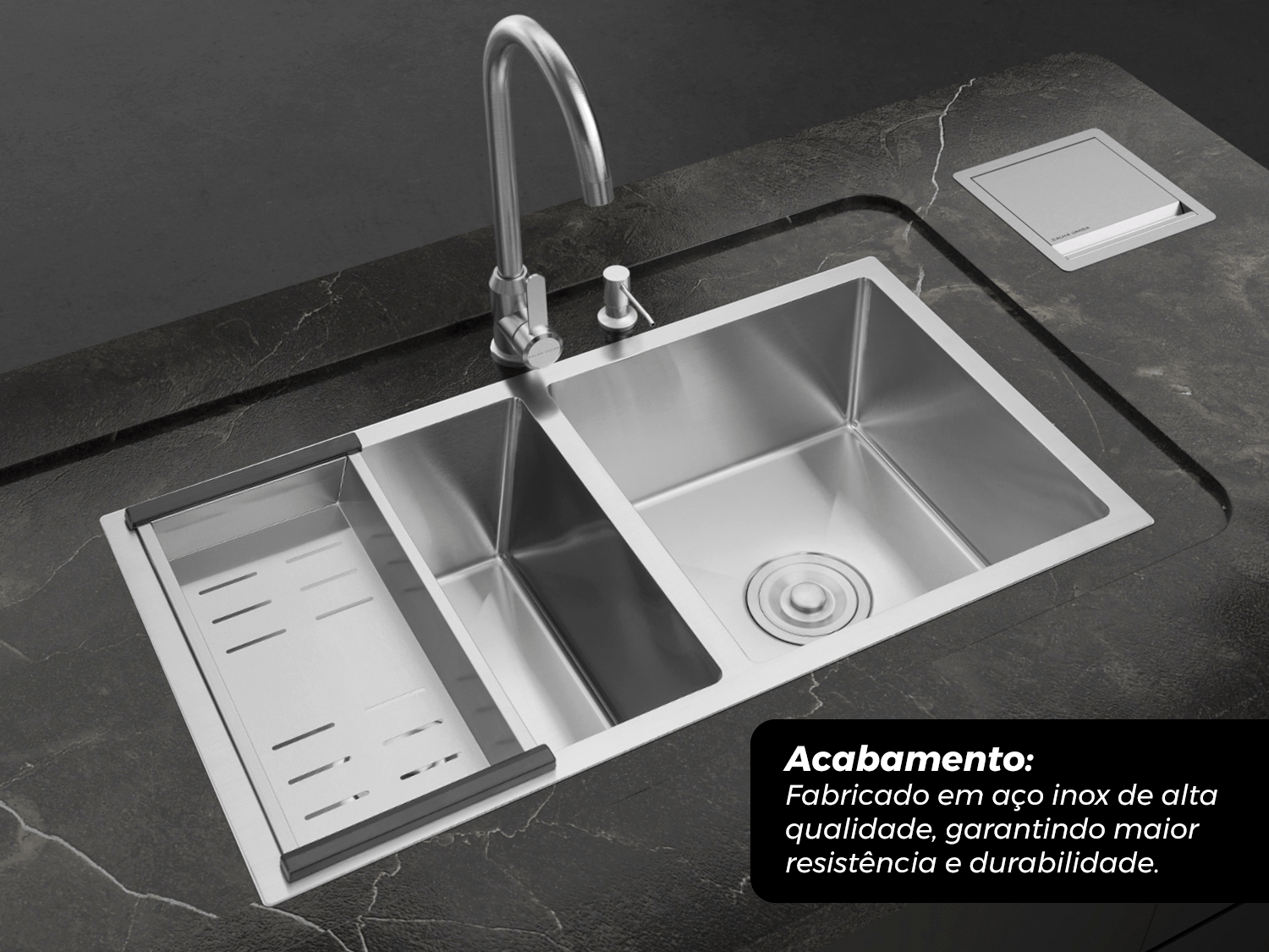 Cuba Dupla Sobrepor Calha Úmida Essence 78x43cm Aço Inox Escovado Com Escorredor E Válvula 4.1/2