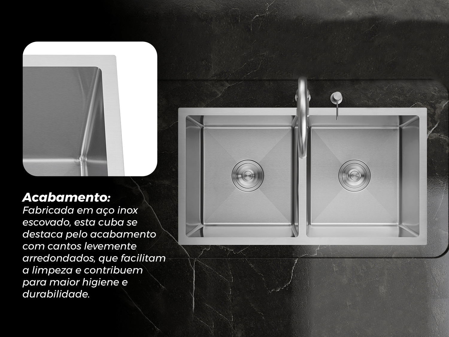 Cuba Dupla Sobrepor Calha Úmida Essence 78x43cm Aço Inox Escovado Com Escorredor E Válvula 4.1/2