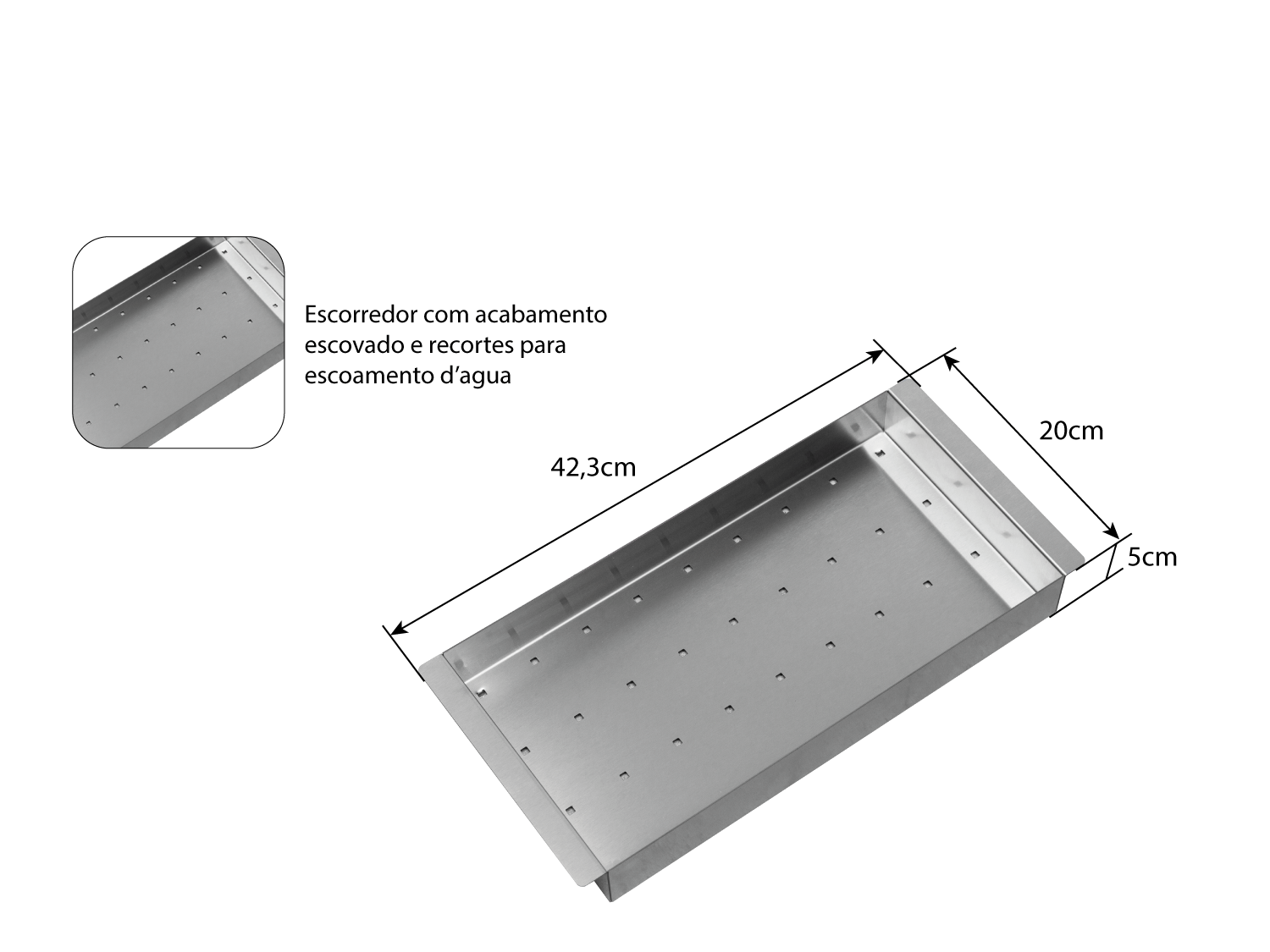 Cuba De Sobrepor Quadratta 50x40cm Em Aço Inox Escovado Com Escorredor e Tampa Decorativa Para Válvula De 4.1/2