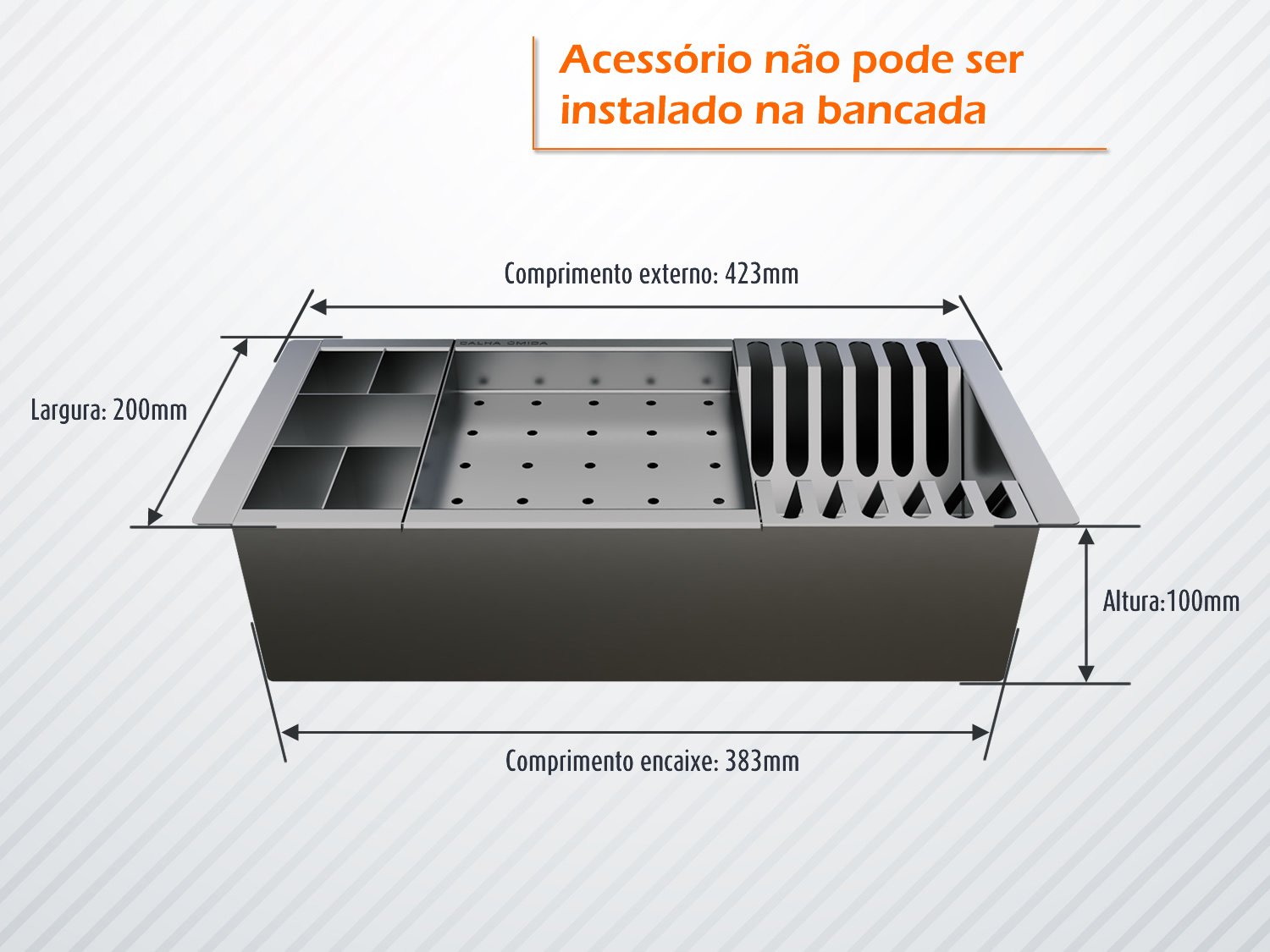 Cuba De Sobrepor Quadratta 50x40cm Em Aço Inox Escovado Com Cesto Escorredor 3 Módulos e Válvula De 4.1/2