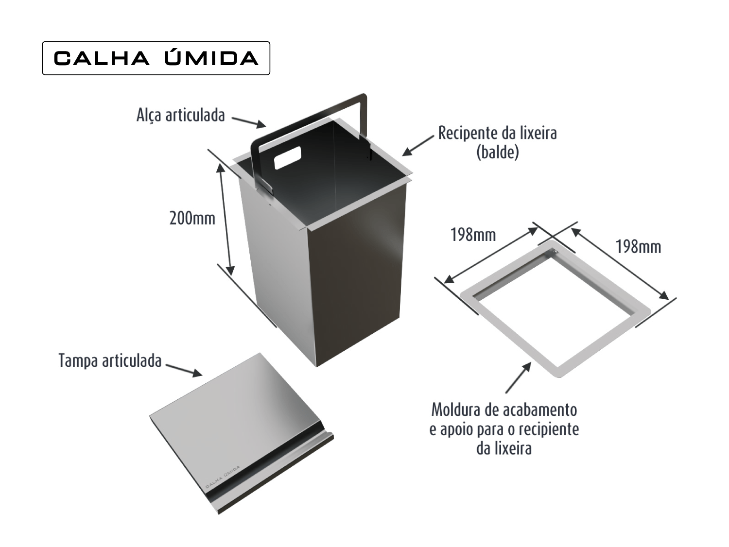 Cuba Sobrepor 40x40 + Escorredor + Lixeira 3,9 L + Dispenser Dosador + Porta Esponja Mini Com Ventosa