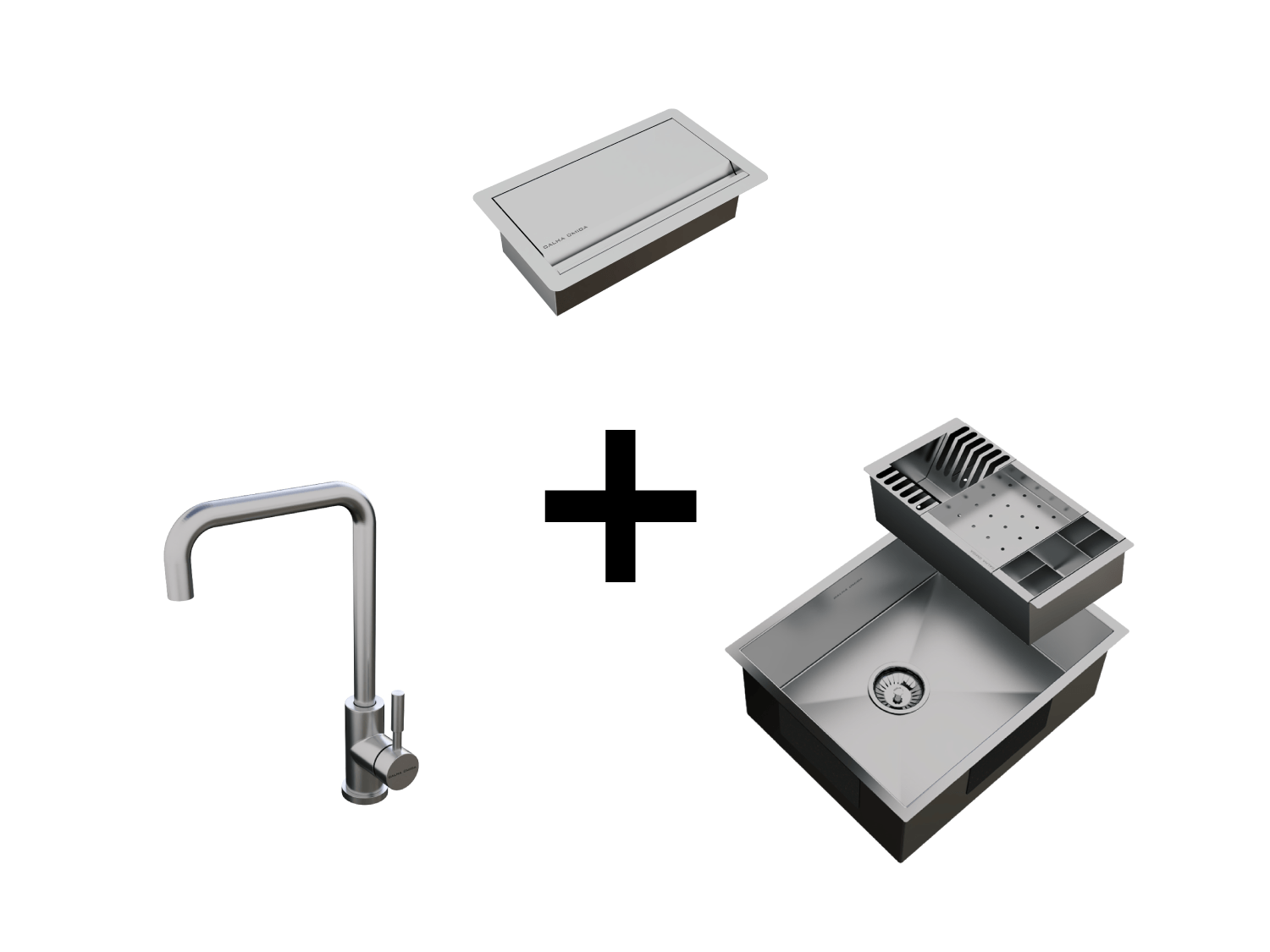 Cuba Sobrepor 50x40 + Cesto Escorredor 3 Módulos + Porta Esponja e Sabão + Torneira Monocomando Inox
