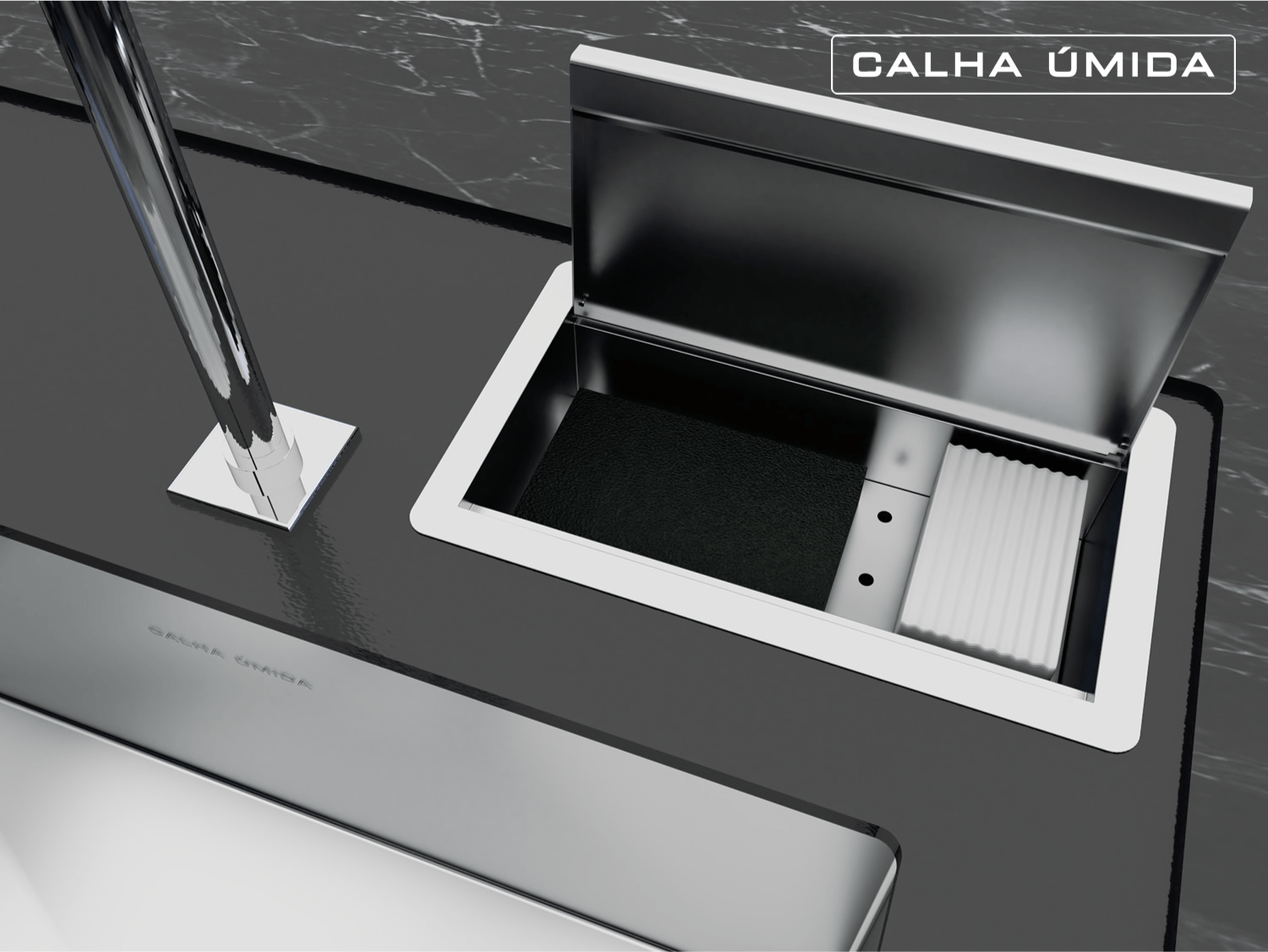 Cuba Sobrepor 50x40 + Cesto Escorredor 3 Módulos + Porta Esponja e Sabão + Torneira Monocomando Inox