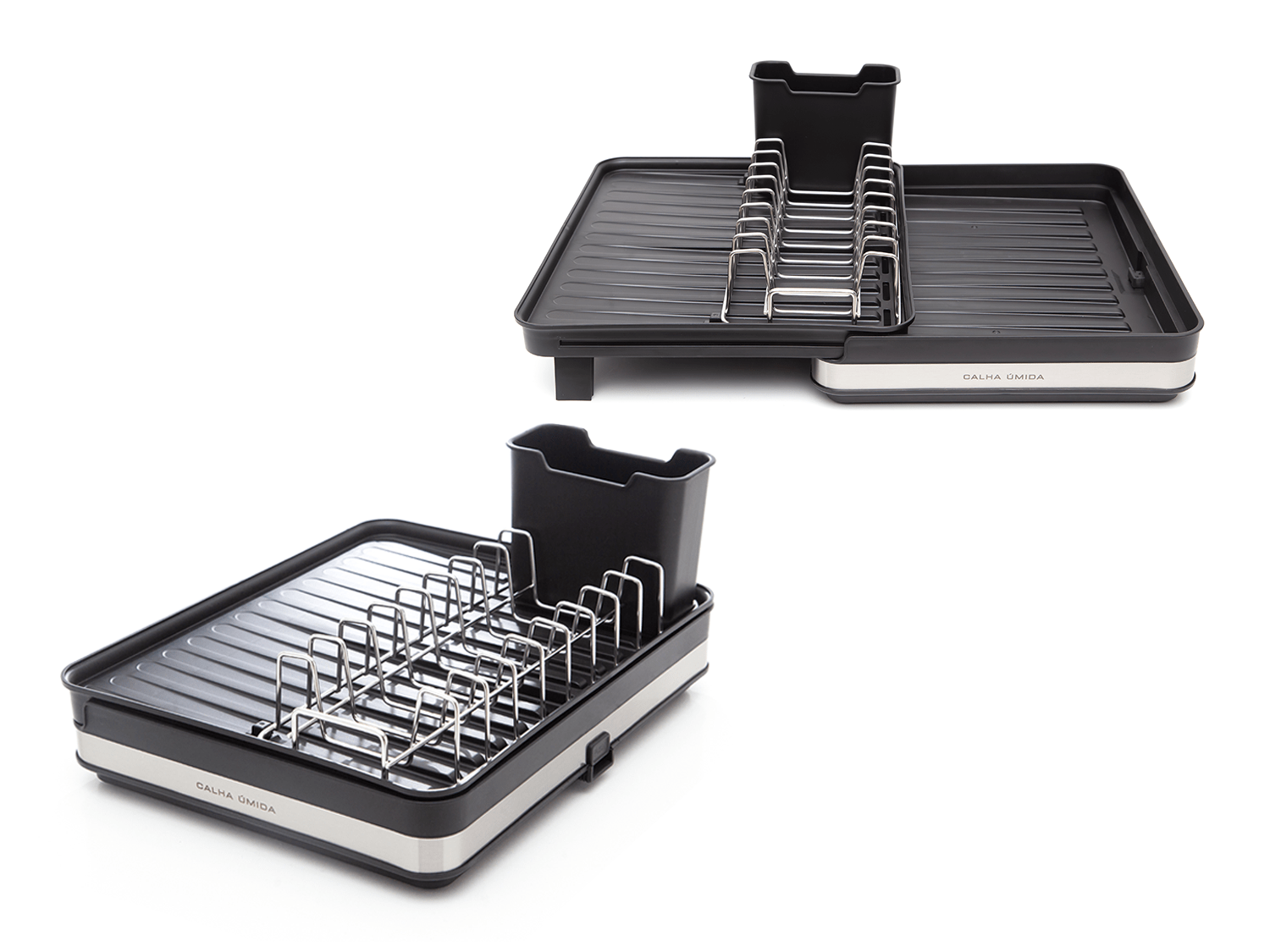 Escorredor de Louça Calha Úmida Duetto 36,5x51x18cm em Aço Inox com Bandeja Coletora Extensível