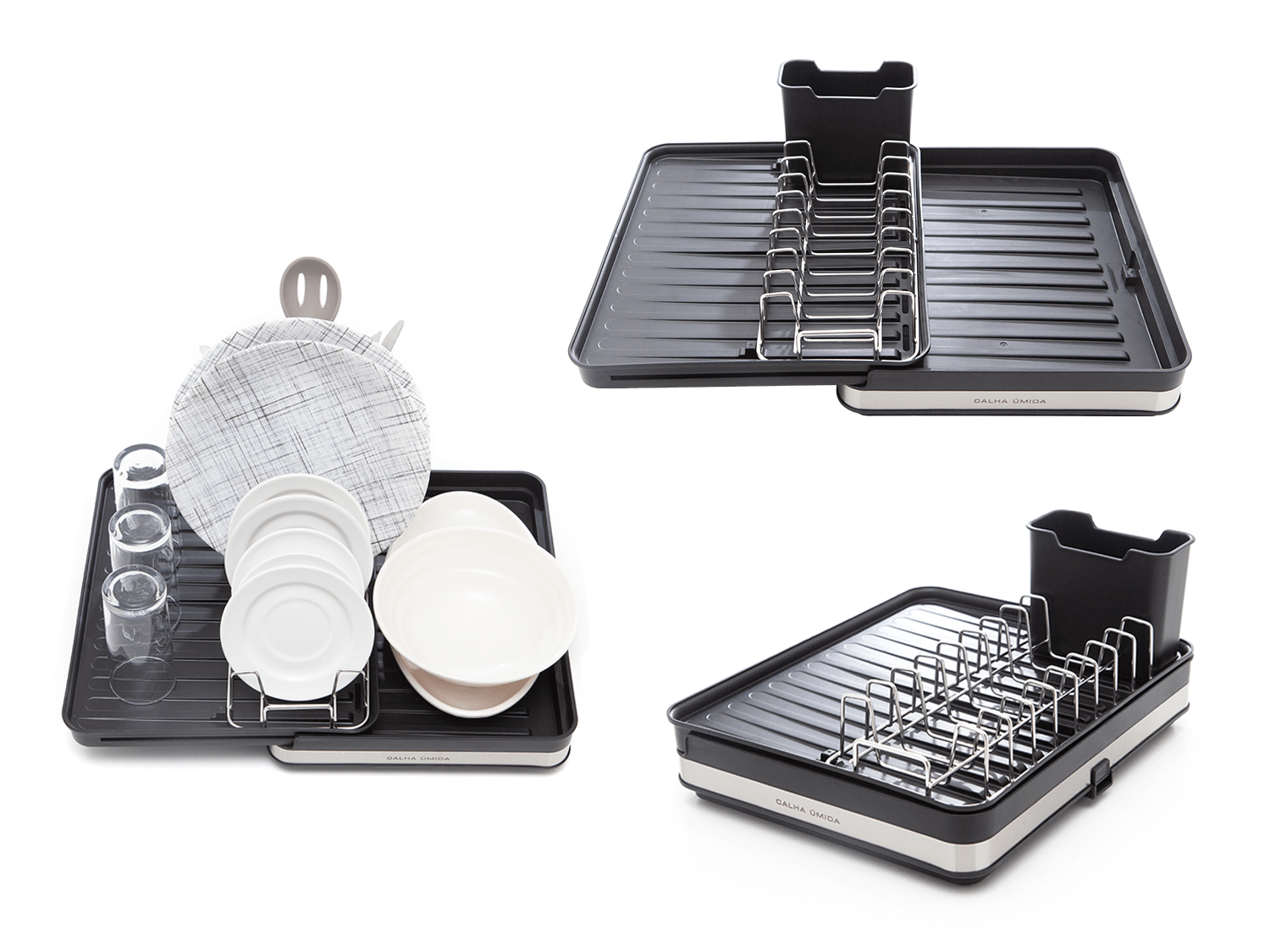 Escorredor de Louça Calha Úmida Duetto 36,5x51x18cm em Aço Inox com Bandeja Coletora Extensível