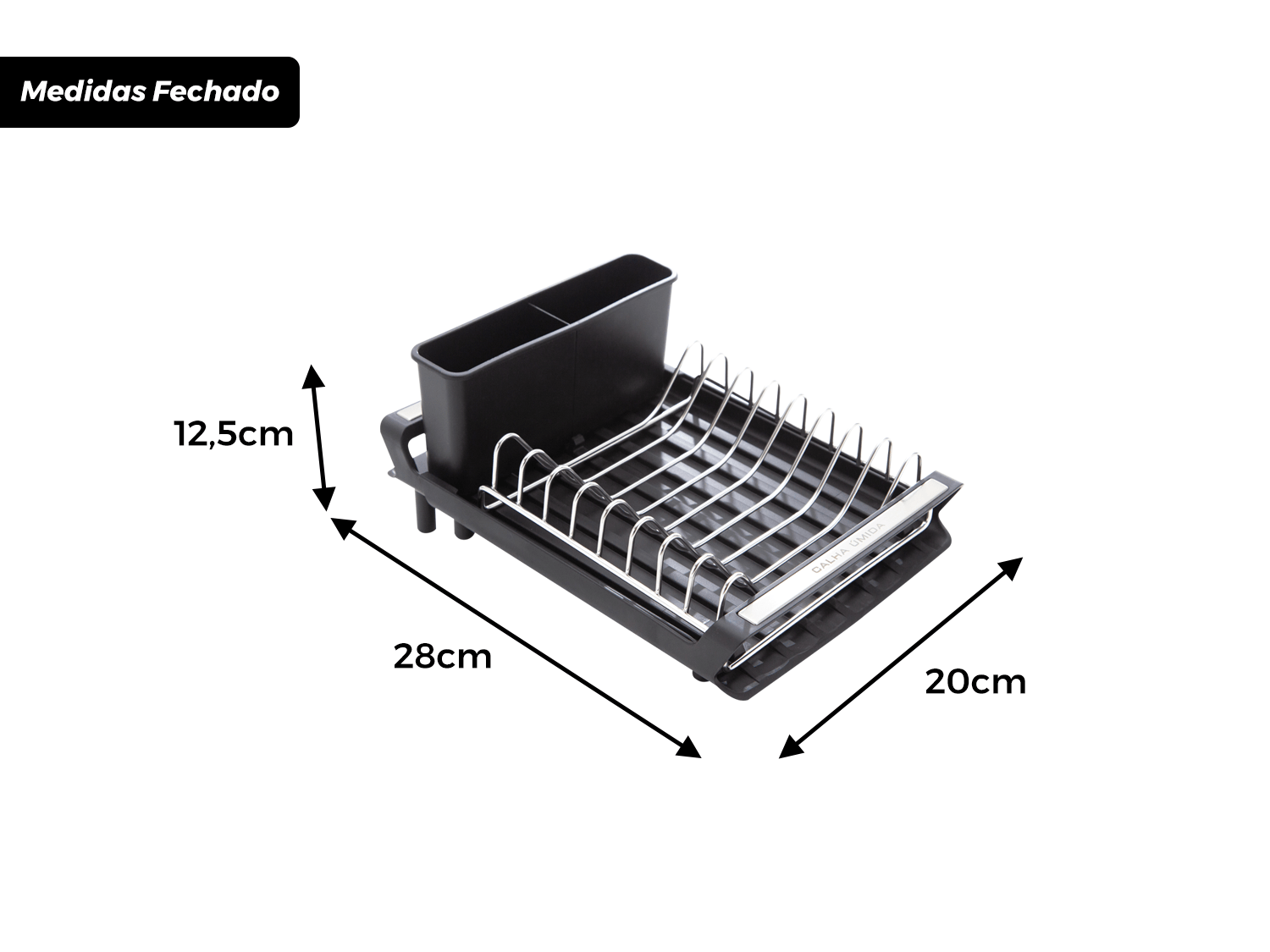 Escorredor de Louça Mini Calha Úmida Singulare 20x47x12,5cm com Porta Pratos - Porta Talheres e Extensor Multiuso