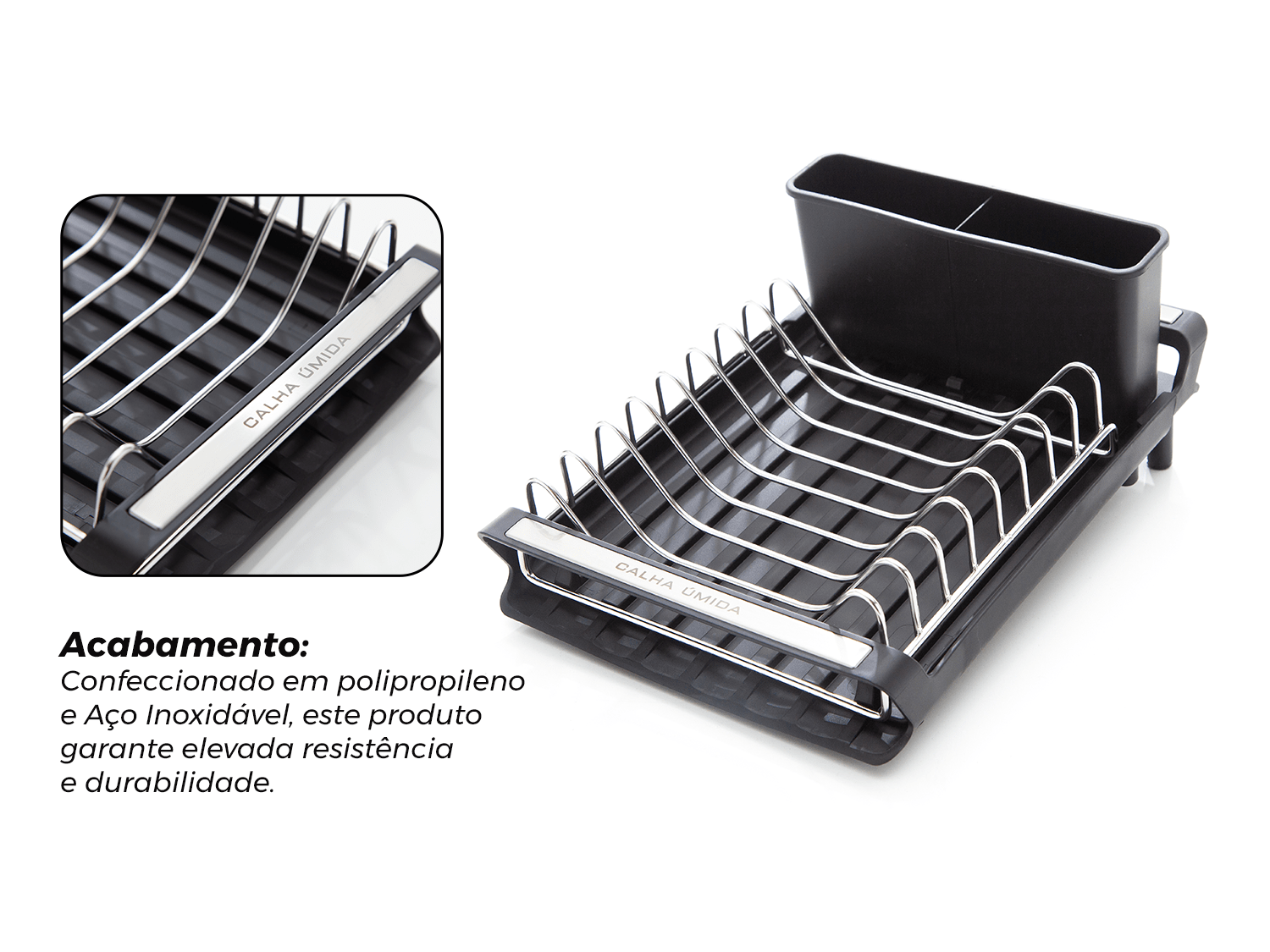 Escorredor de Louça Mini Calha Úmida Singulare 20x47x12,5cm com Porta Pratos - Porta Talheres e Extensor Multiuso
