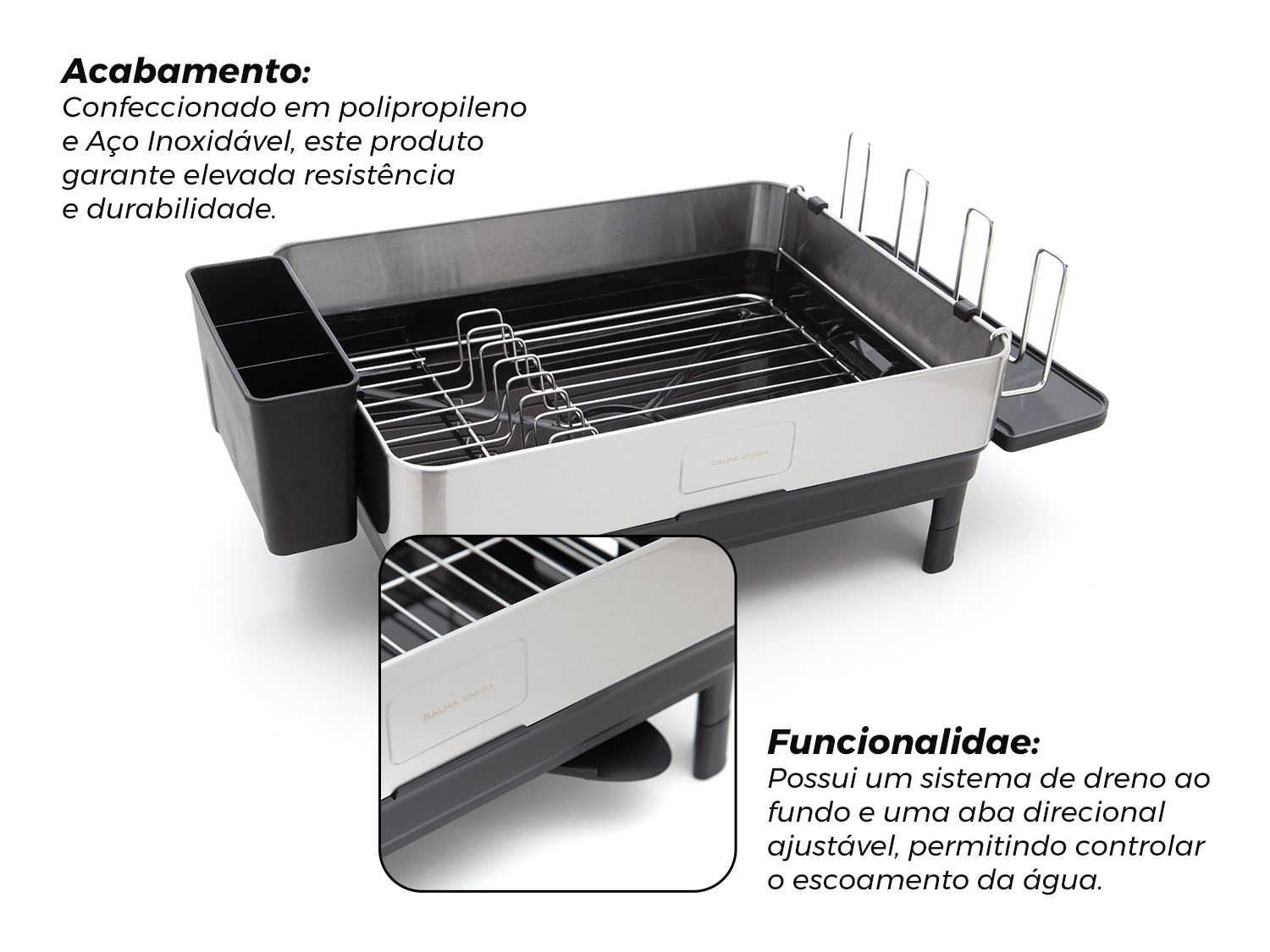 Escorredor de Louça Calha Úmida Speciale 32x58x22cm em Aço Inox com Bandeja Coletora