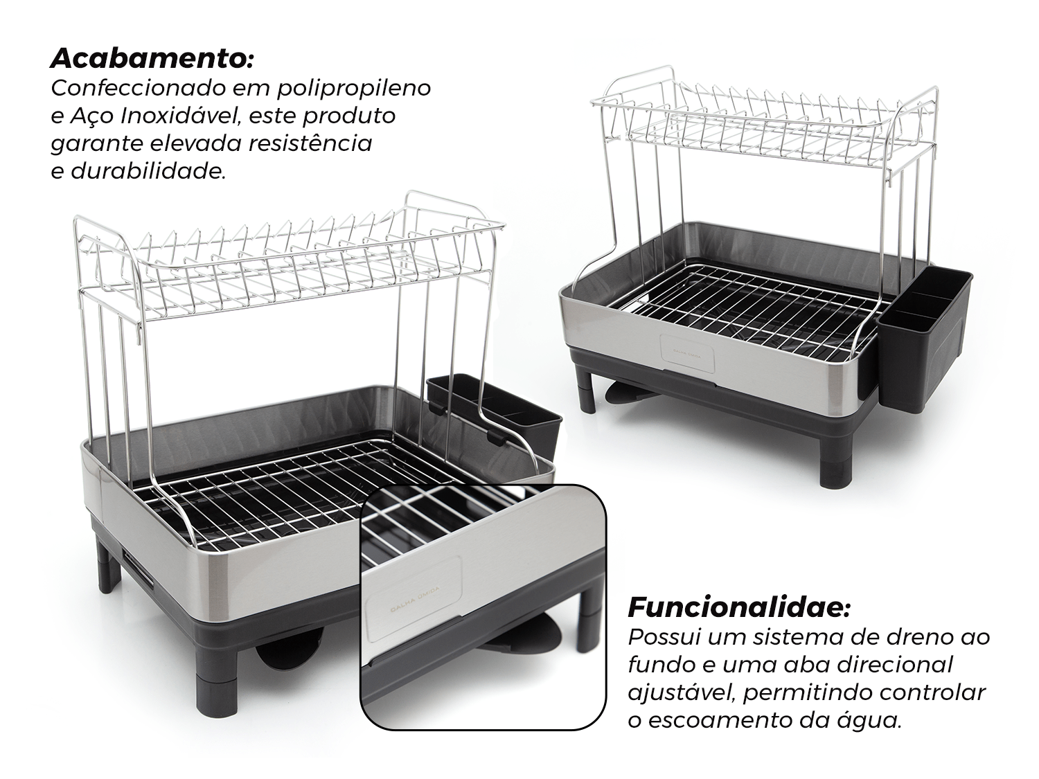 Escorredor de Louça Calha Úmida Speciale Pro 32x48,5x42cm em Aço Inox com Bandeja Coletora