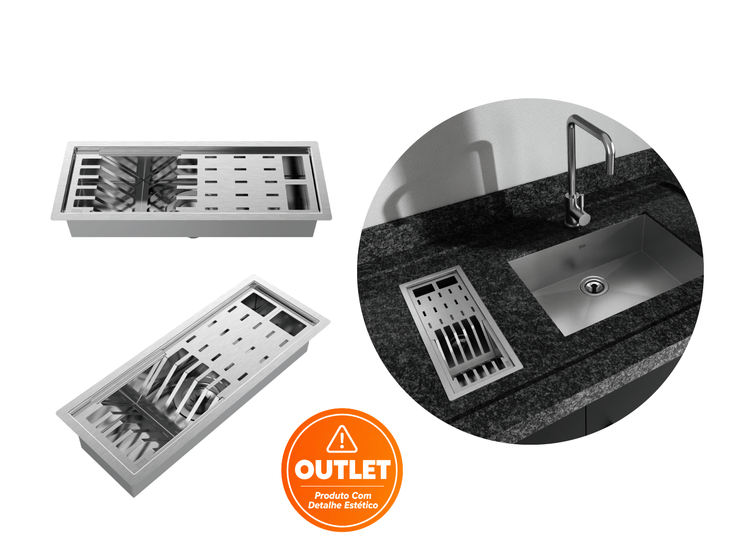 Escorredor Equipado DQI Linear Módulo Único 43cm Em Aço Inox Escovado (Outlet)