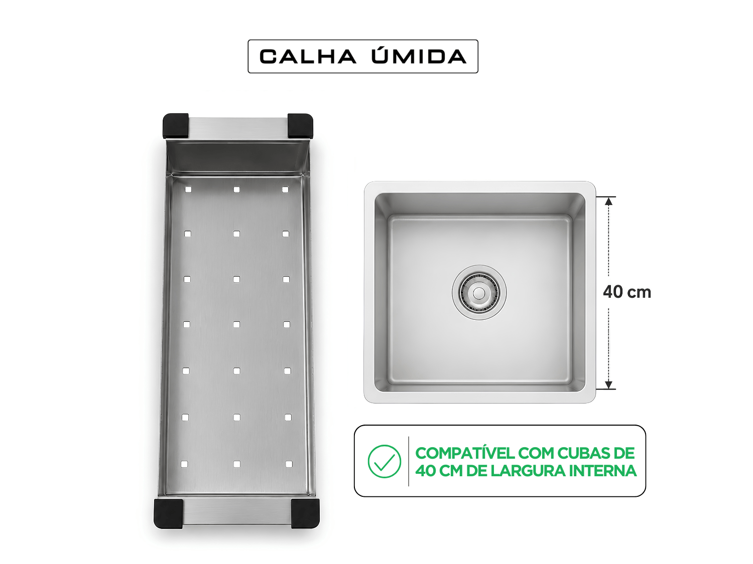 Escorredor de Alimentos Para Cuba 42x12x5 cm em Aço Inox Escovado