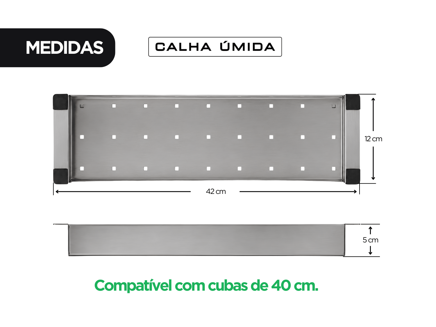 Escorredor de Alimentos Para Cuba 42x12x5 cm em Aço Inox Escovado