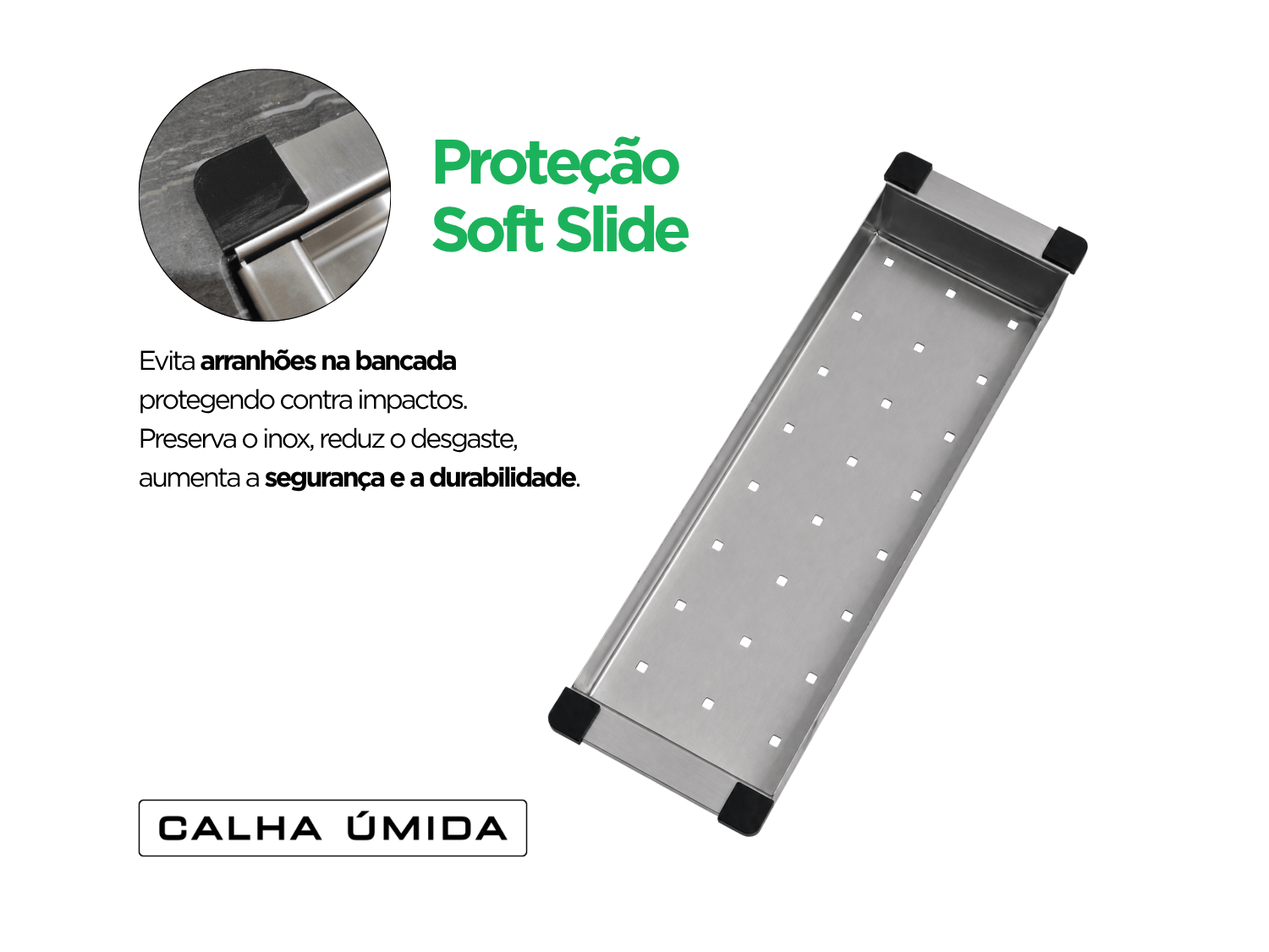 Escorredor de Alimentos Para Cuba 42x12x5 cm em Aço Inox Escovado