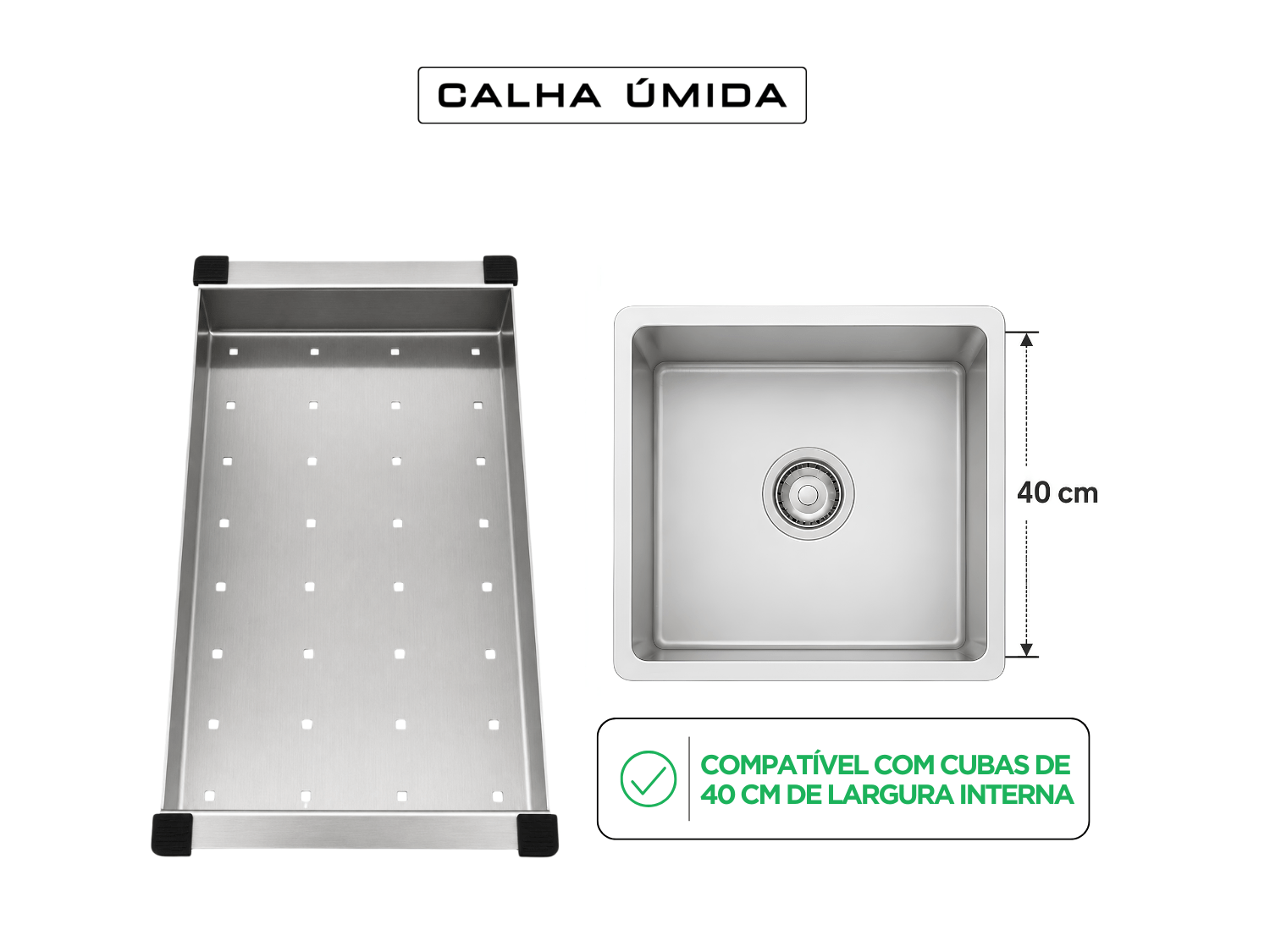 Escorredor Para Cuba 42x20x5 cm em Aço Inox Escovado Para Alimentos
